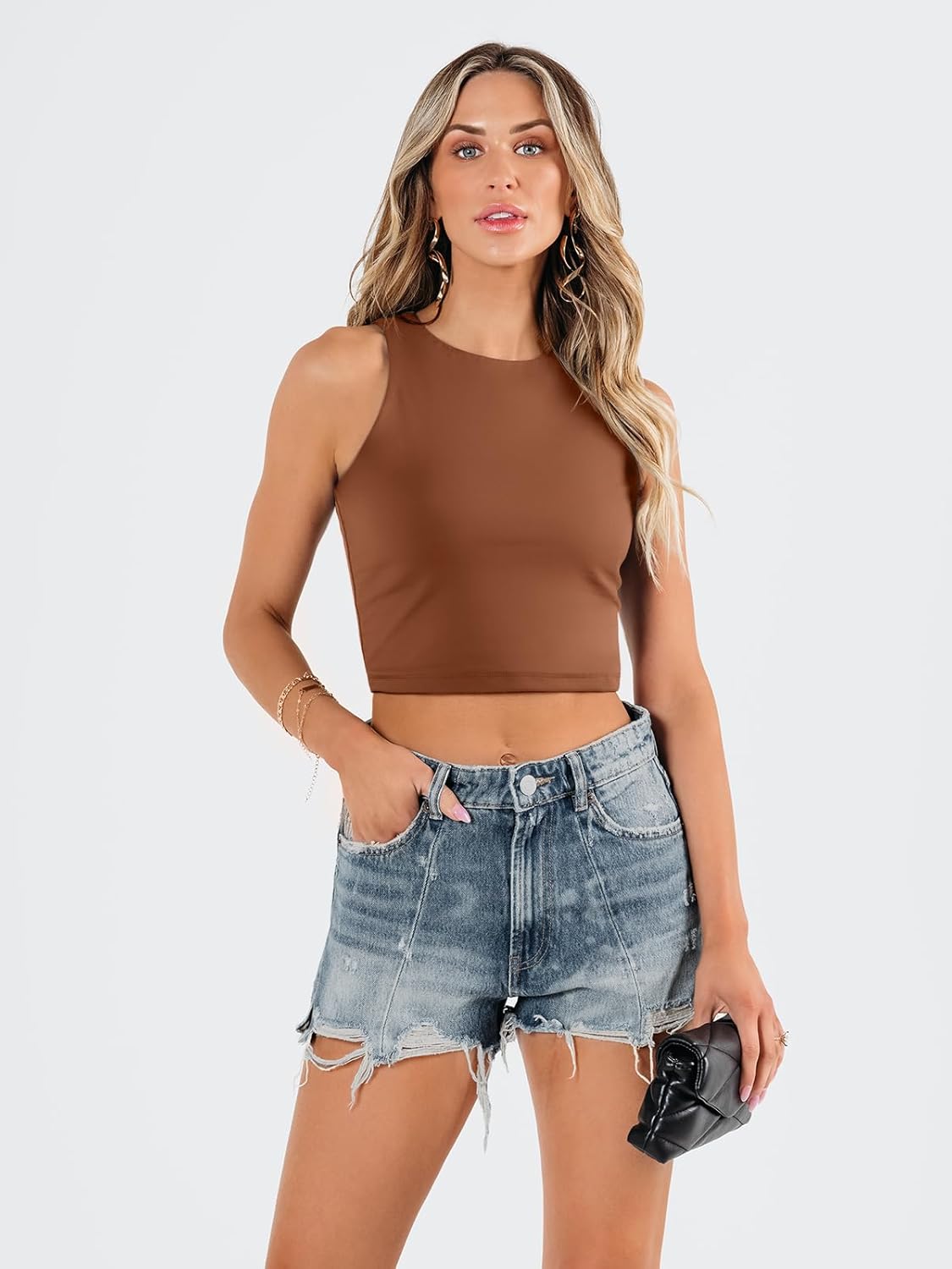 Damen ärmellose bauchfreie Tops Training Racerback Cropped Tank Tops Sommer Kleidung - Bild 132 von 154