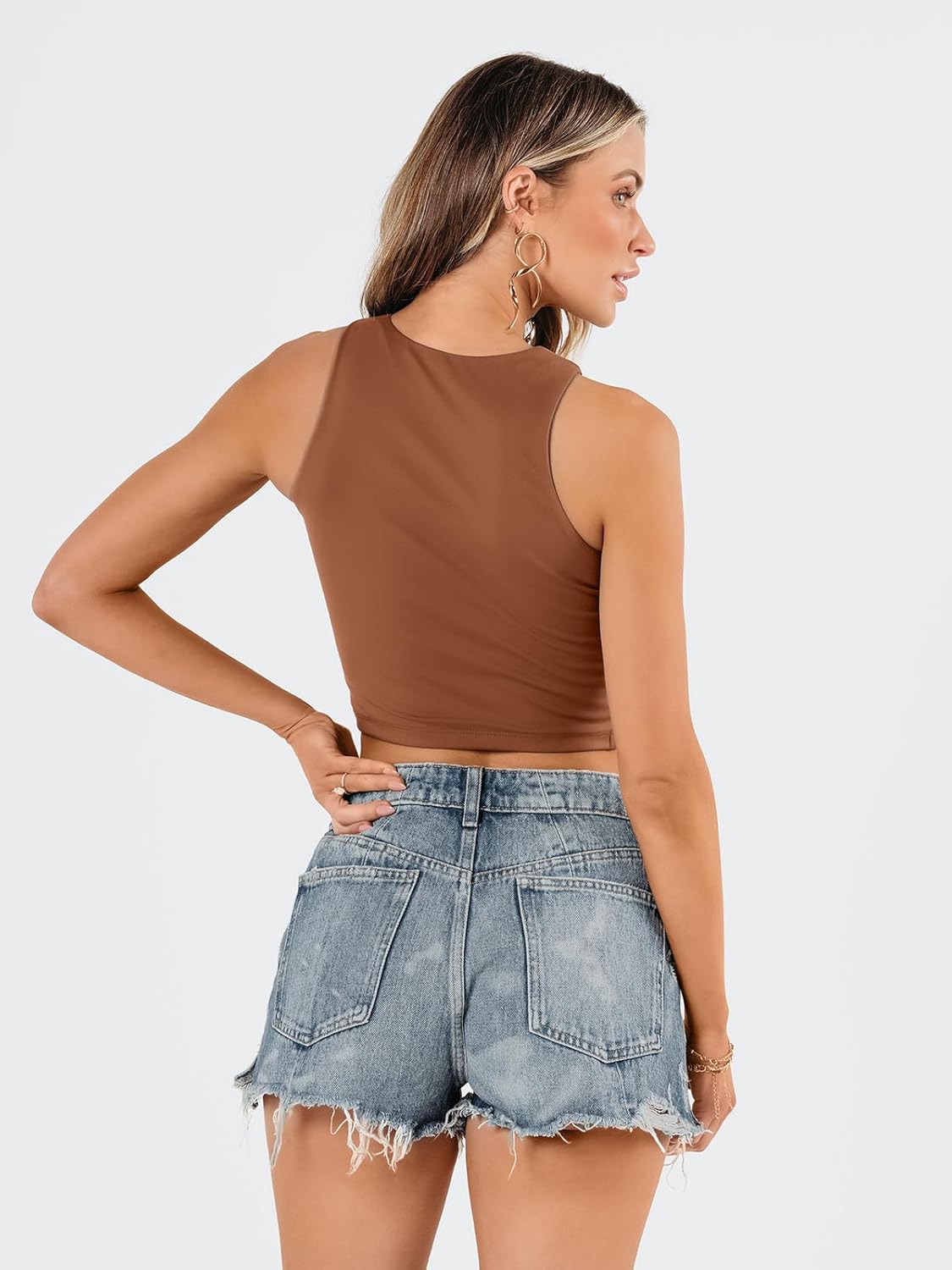 Damen ärmellose bauchfreie Tops Training Racerback Cropped Tank Tops Sommer Kleidung - Bild 133 von 154