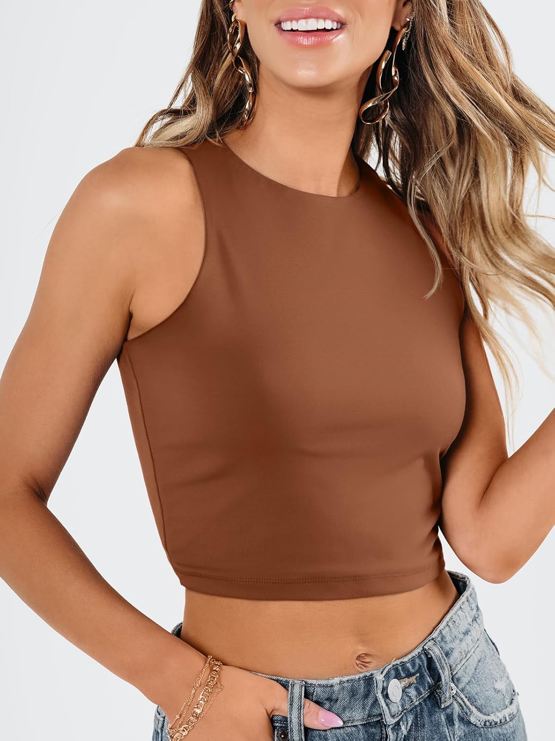 Damen ärmellose bauchfreie Tops Training Racerback Cropped Tank Tops Sommer Kleidung - Bild 134 von 154