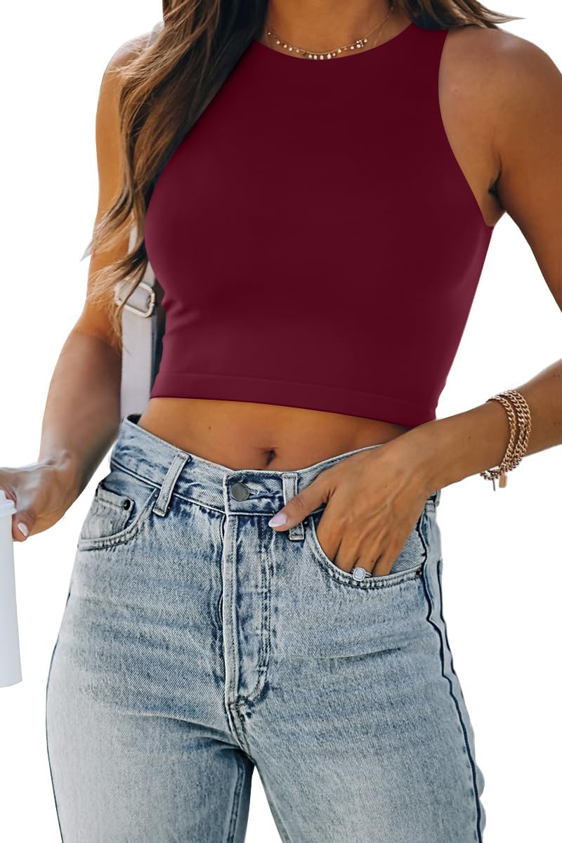 Damen ärmellose bauchfreie Tops Training Racerback Cropped Tank Tops Sommer Kleidung - Bild 135 von 154