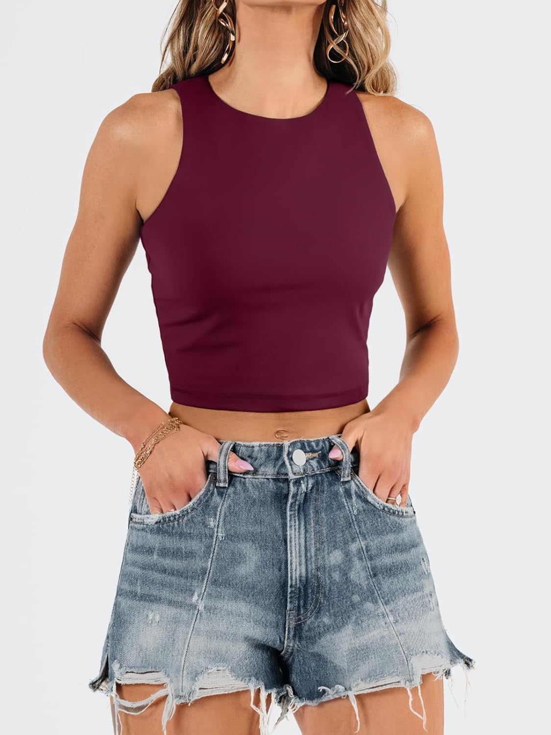 Damen ärmellose bauchfreie Tops Training Racerback Cropped Tank Tops Sommer Kleidung - Bild 136 von 154