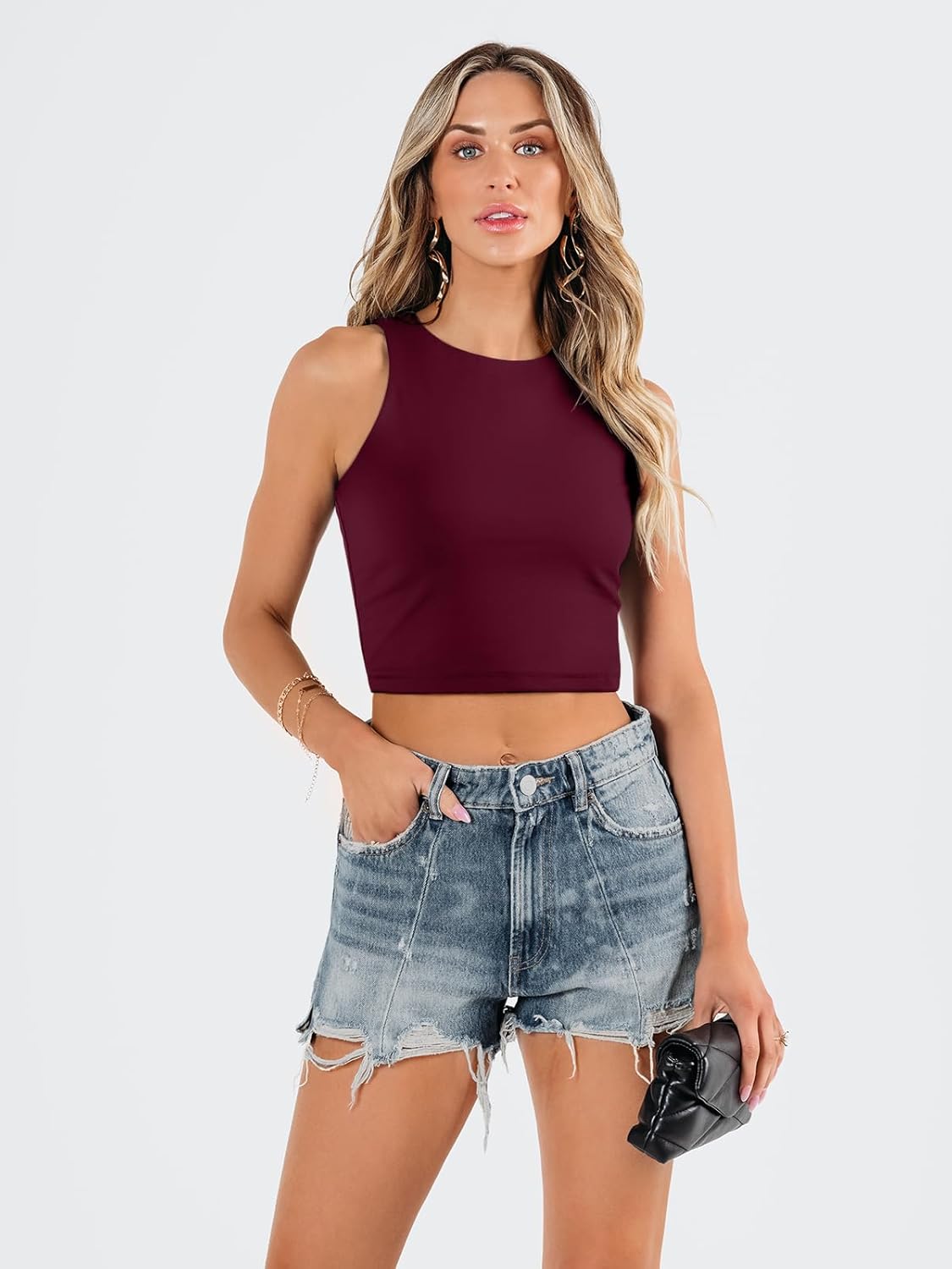 Damen ärmellose bauchfreie Tops Training Racerback Cropped Tank Tops Sommer Kleidung - Bild 137 von 154