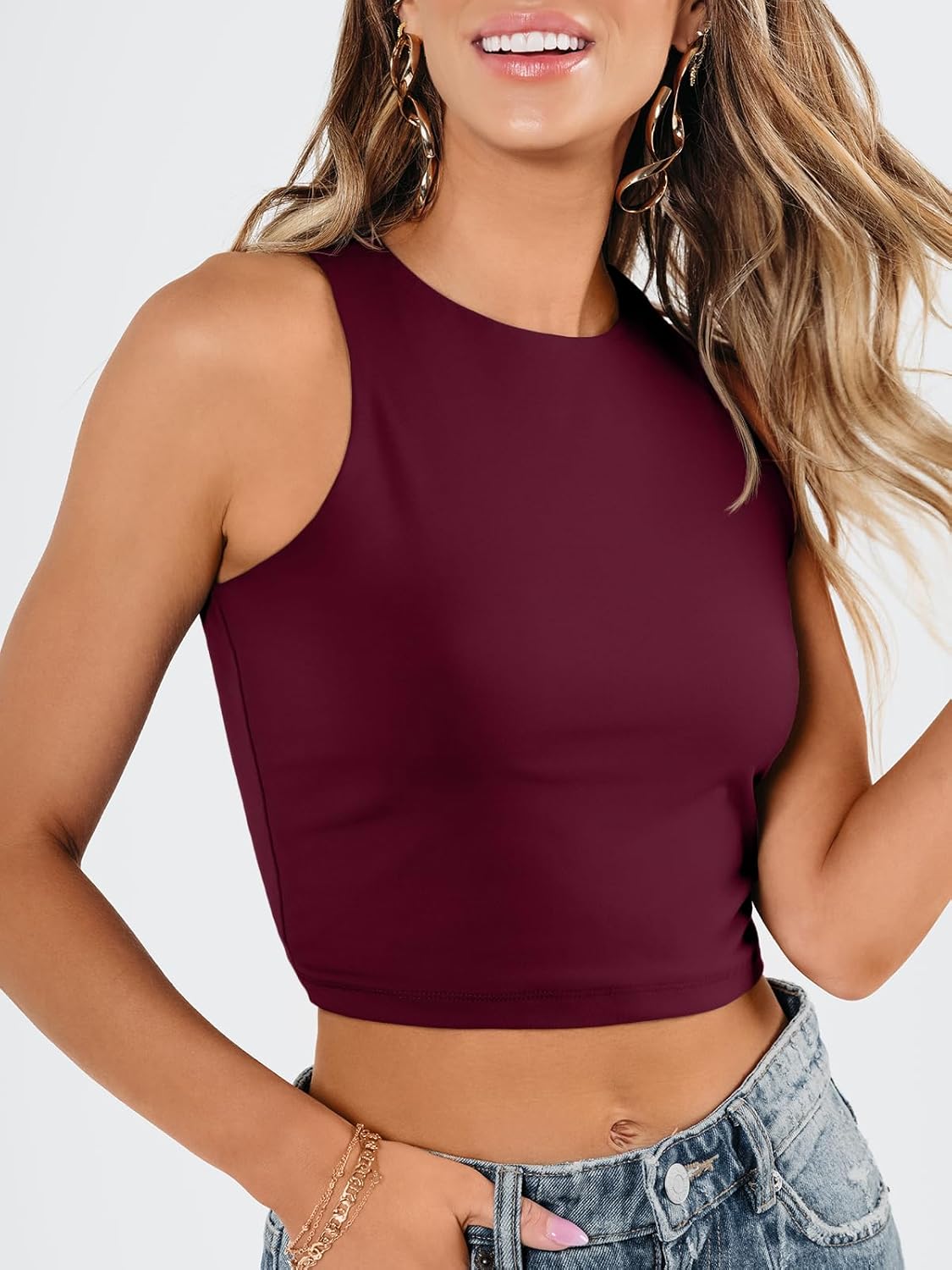 Damen ärmellose bauchfreie Tops Training Racerback Cropped Tank Tops Sommer Kleidung - Bild 138 von 154