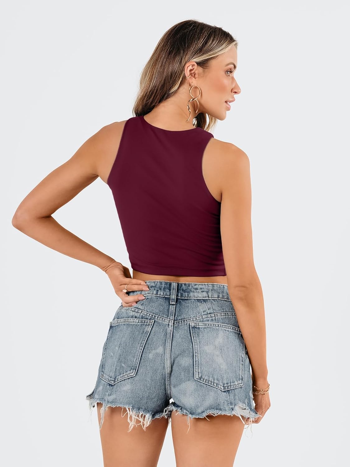 Damen ärmellose bauchfreie Tops Training Racerback Cropped Tank Tops Sommer Kleidung - Bild 139 von 154