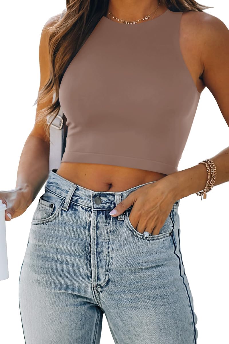 Damen ärmellose bauchfreie Tops Training Racerback Cropped Tank Tops Sommer Kleidung - Bild 140 von 154