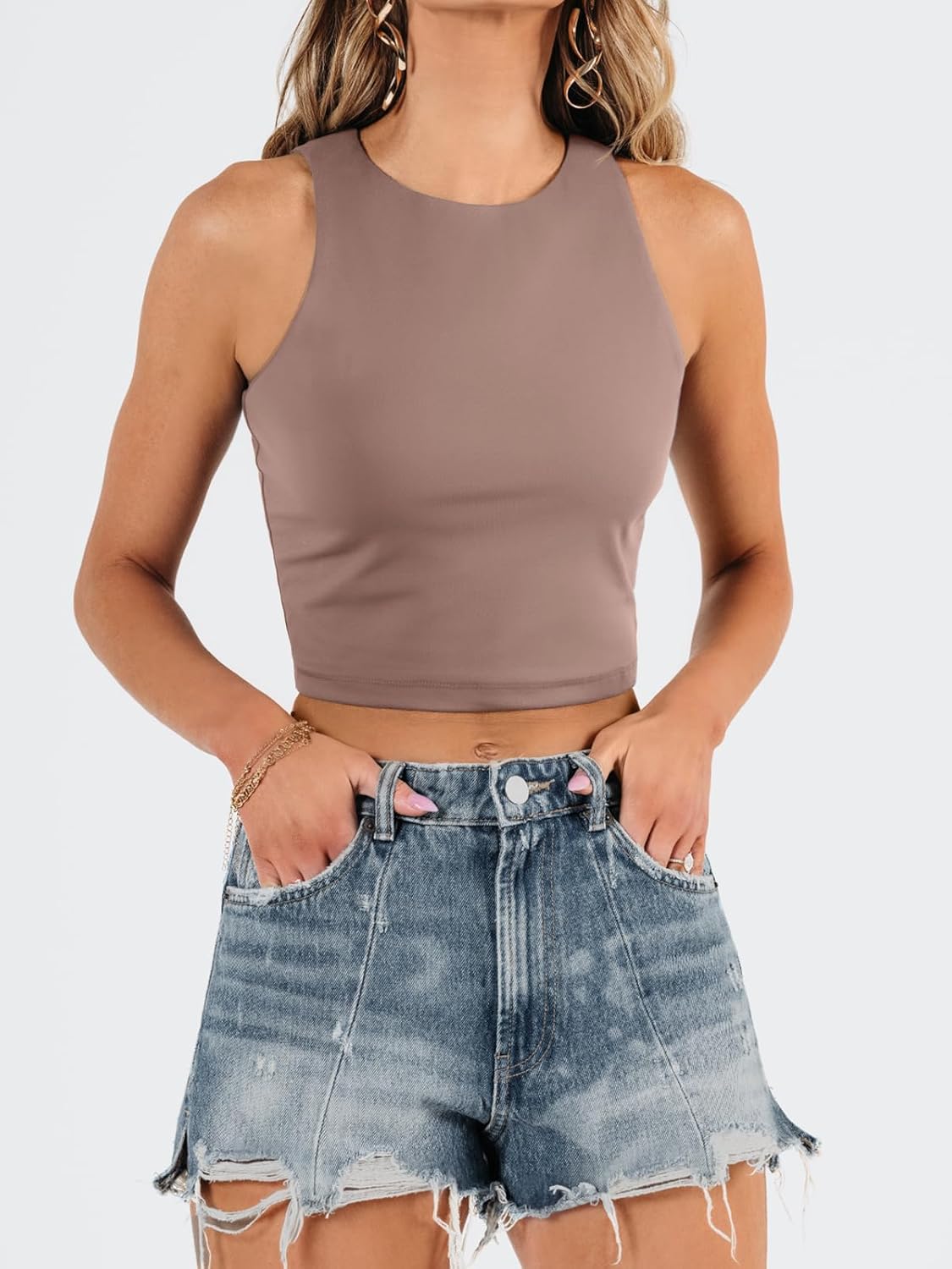 Damen ärmellose bauchfreie Tops Training Racerback Cropped Tank Tops Sommer Kleidung - Bild 141 von 154