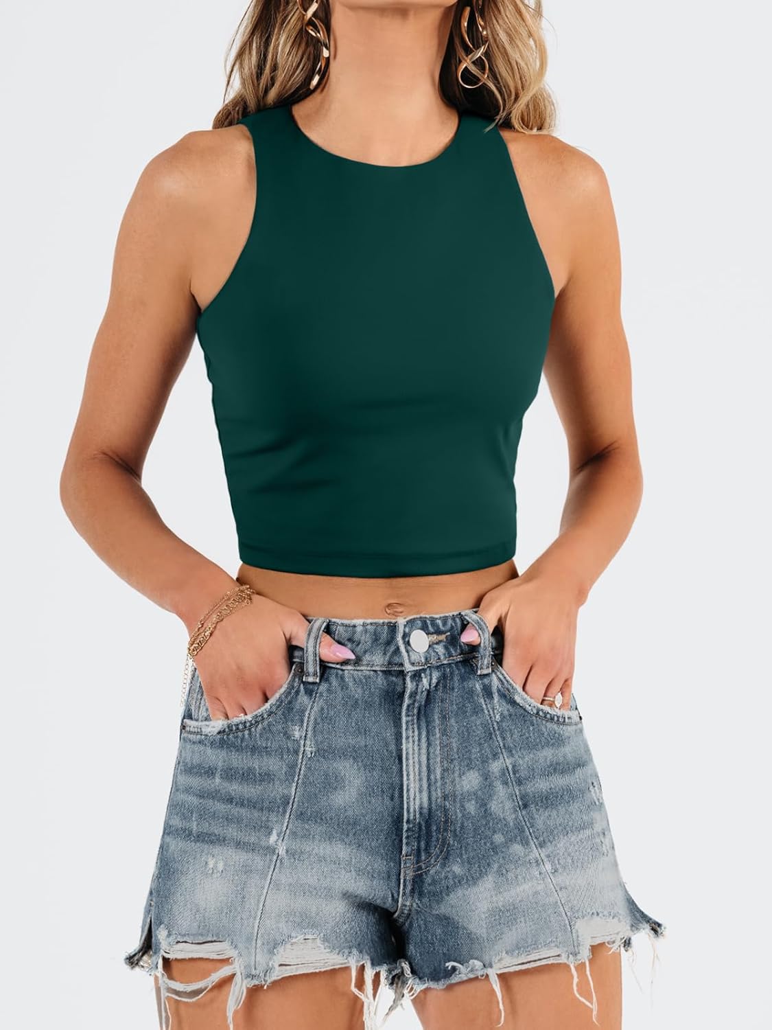 Damen ärmellose bauchfreie Tops Training Racerback Cropped Tank Tops Sommer Kleidung - Bild 146 von 154