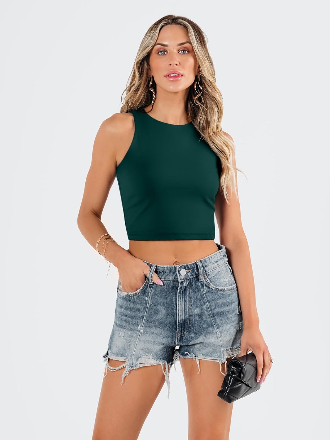 Damen ärmellose bauchfreie Tops Training Racerback Cropped Tank Tops Sommer Kleidung - Bild 147 von 154