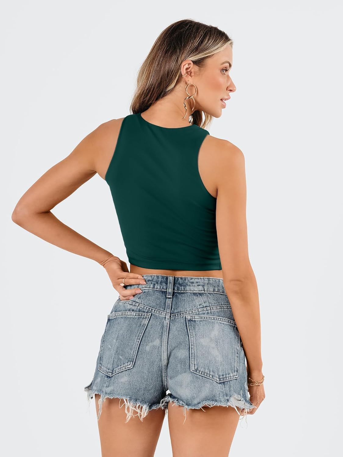 Damen ärmellose bauchfreie Tops Training Racerback Cropped Tank Tops Sommer Kleidung - Bild 148 von 154