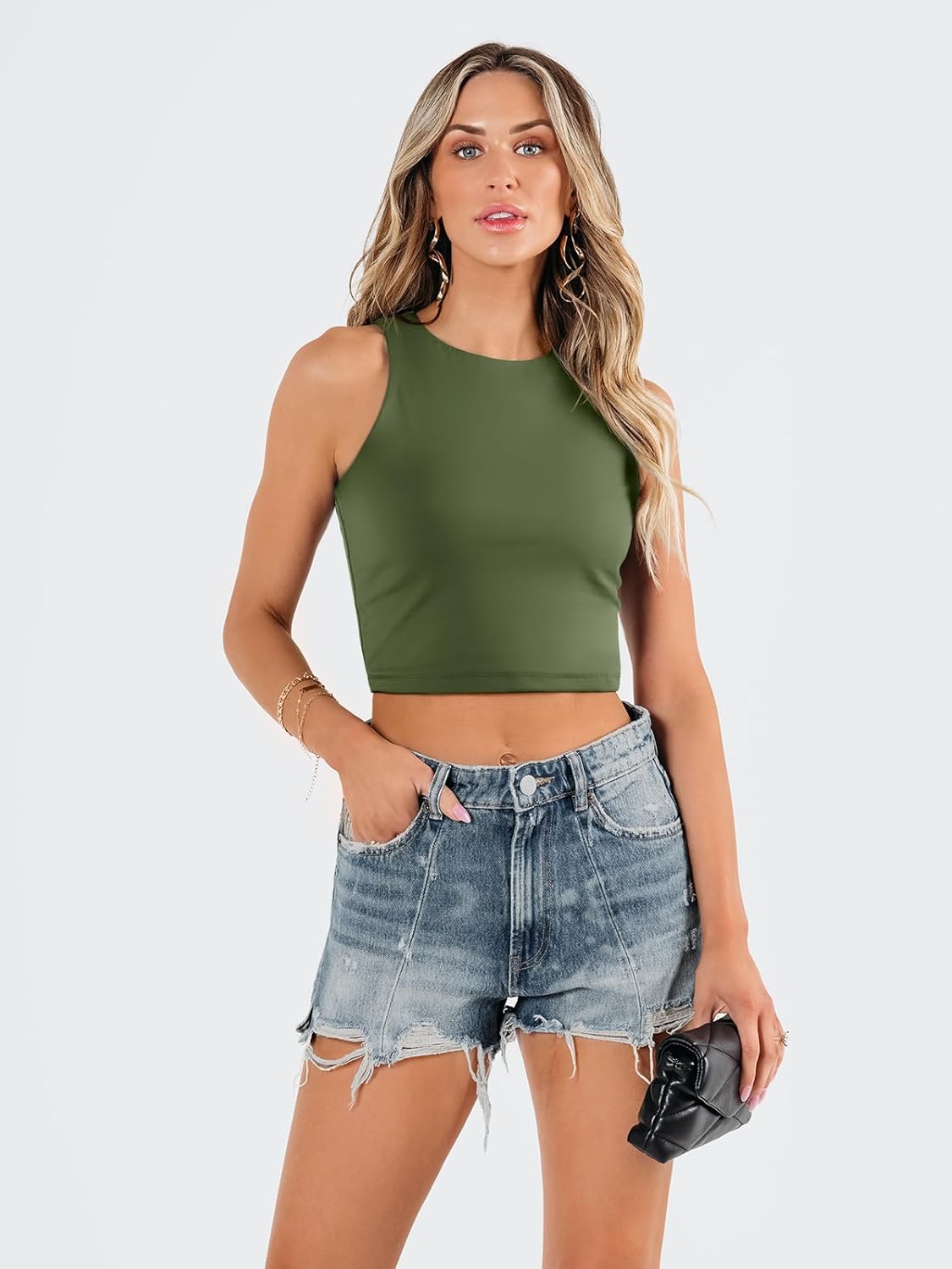 Damen ärmellose bauchfreie Tops Training Racerback Cropped Tank Tops Sommer Kleidung - Bild 151 von 154