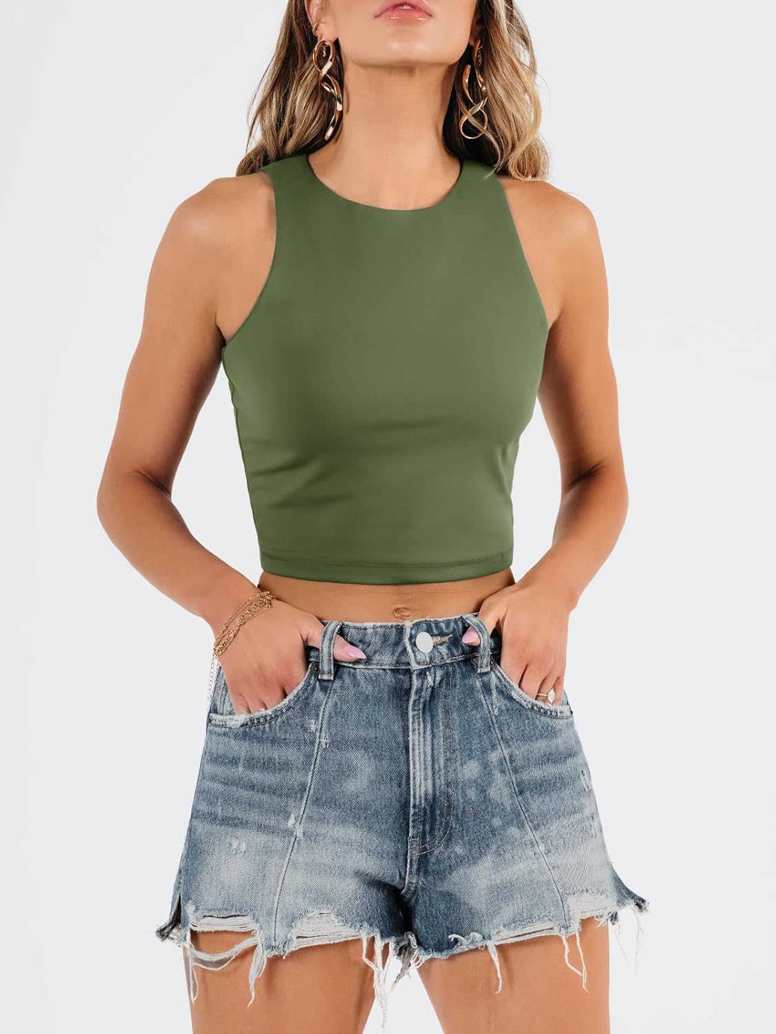 Damen ärmellose bauchfreie Tops Training Racerback Cropped Tank Tops Sommer Kleidung - Bild 154 von 154