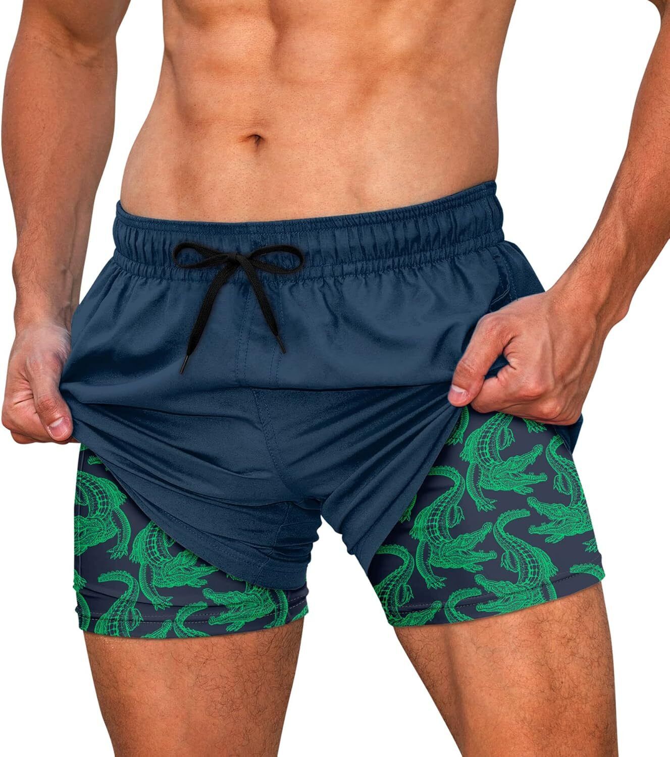 Men's Quick Dry Swim Trunks, Compression Liner, 5.5-inch Anti-Chafe Shorts - Picture 40 of 44