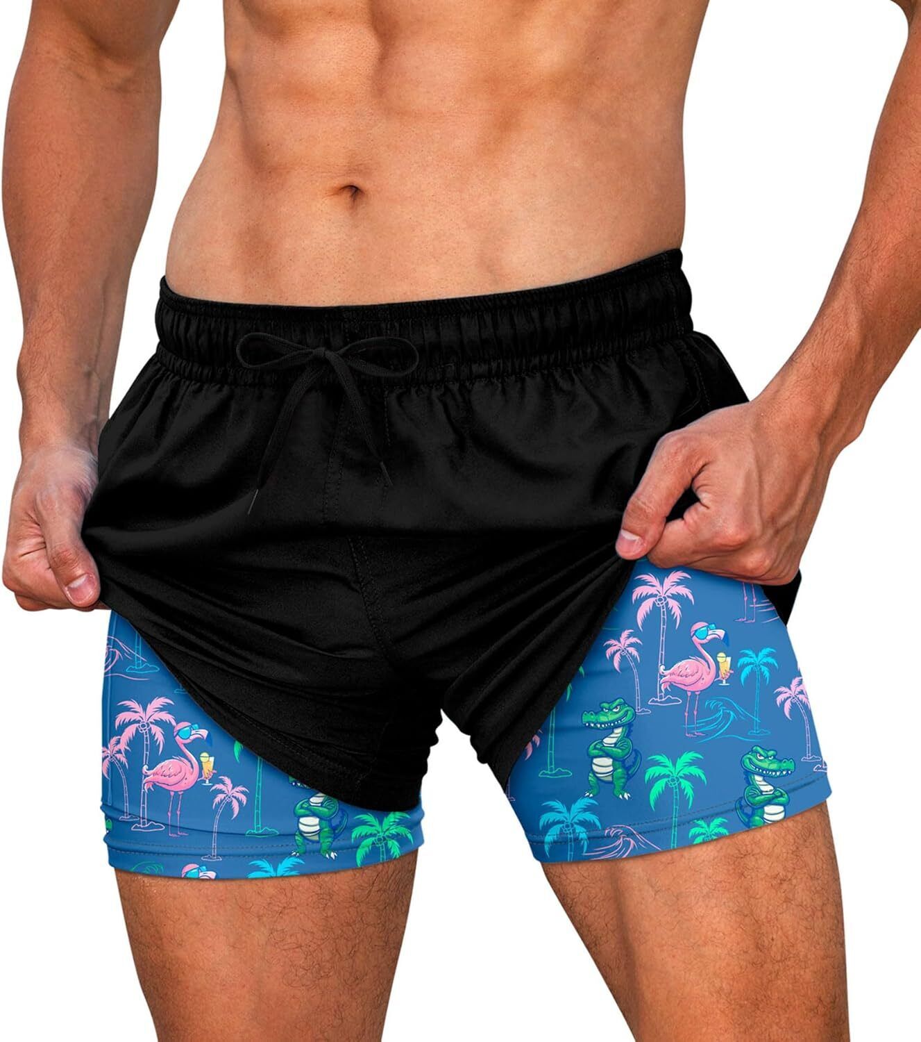 Men's Quick Dry Swim Trunks, Compression Liner, 5.5-inch Anti-Chafe Shorts - Picture 41 of 44