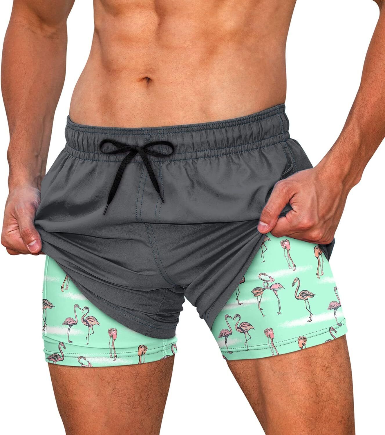 Men's Quick Dry Swim Trunks, Compression Liner, 5.5-inch Anti-Chafe Shorts - Picture 42 of 44