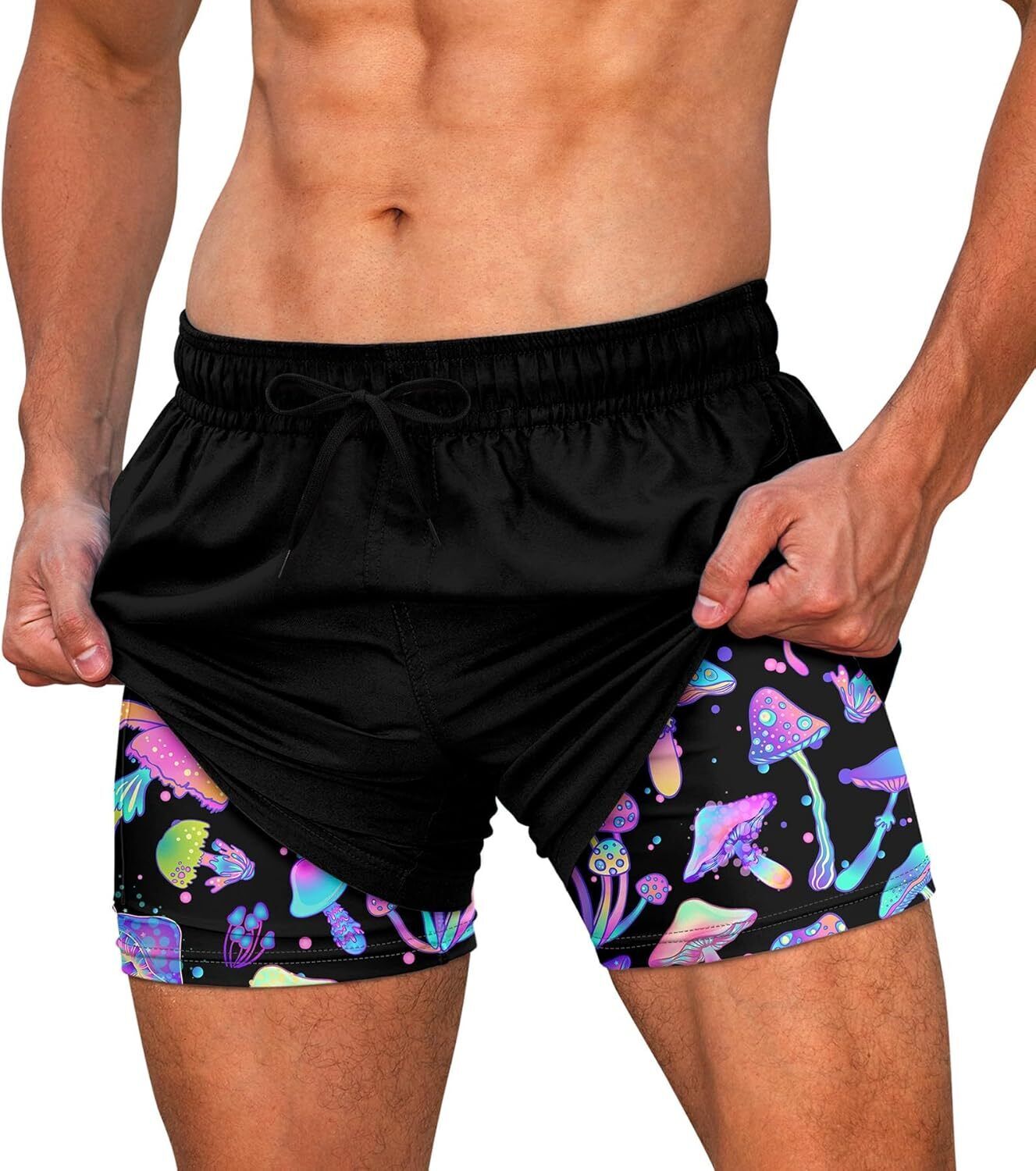 Men's Quick Dry Swim Trunks, Compression Liner, 5.5-inch Anti-Chafe Shorts - Picture 43 of 44