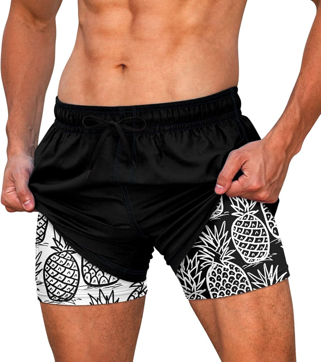 Men's Quick Dry Swim Trunks, Compression Liner, 5.5-inch Anti-Chafe Shorts - Picture 44 of 44
