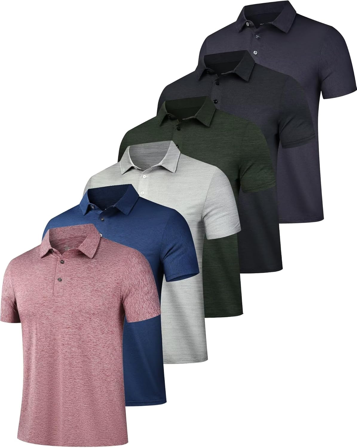6er Pack Herren Poloshirts Kurzarm Golfshirt feuchtigkeitsableitend Kragen T-Shirt - Bild 17 von 32
