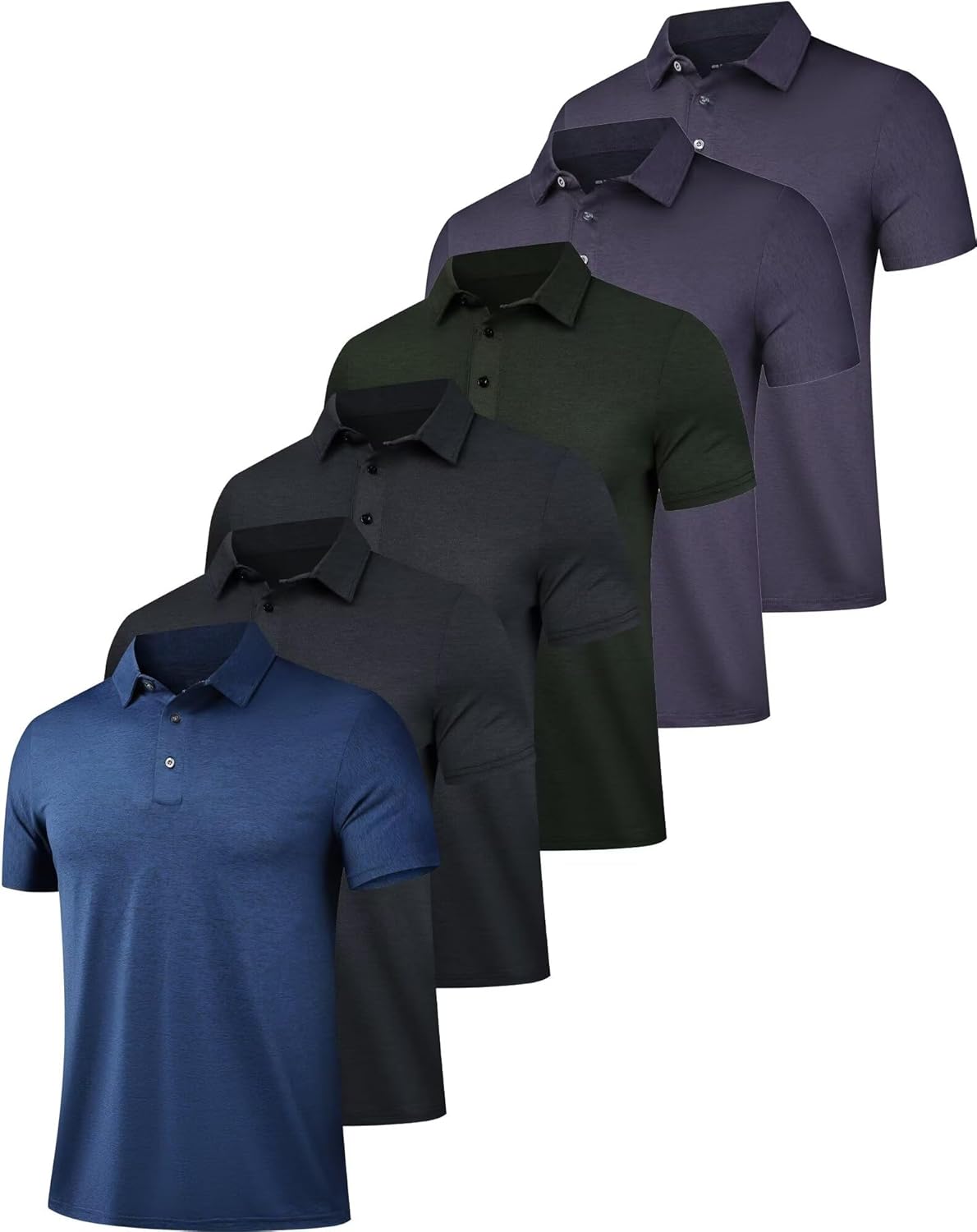 6er Pack Herren Poloshirts Kurzarm Golfshirt feuchtigkeitsableitend Kragen T-Shirt - Bild 21 von 32