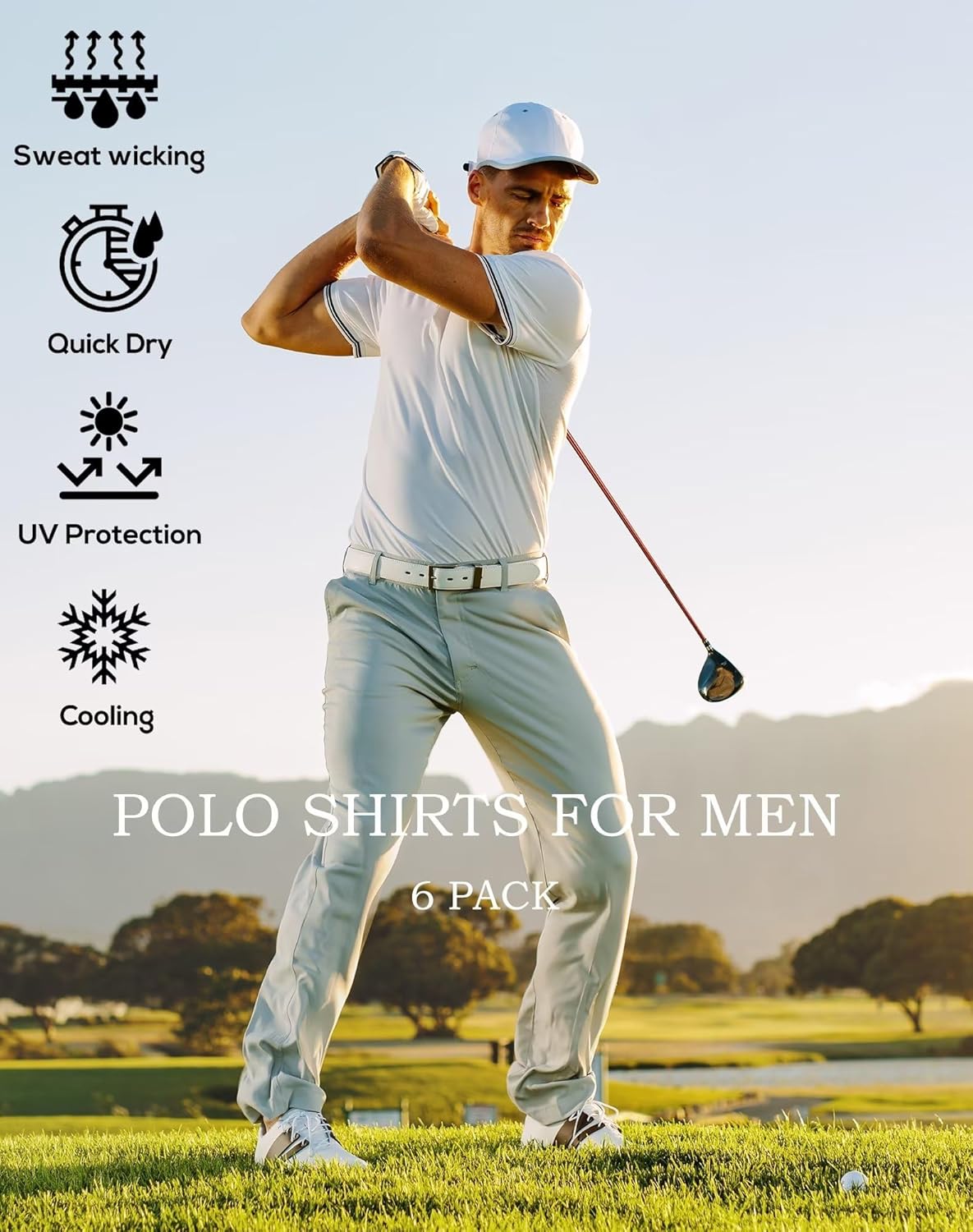 6er Pack Herren Poloshirts Kurzarm Golfshirt feuchtigkeitsableitend Kragen T-Shirt - Bild 32 von 32