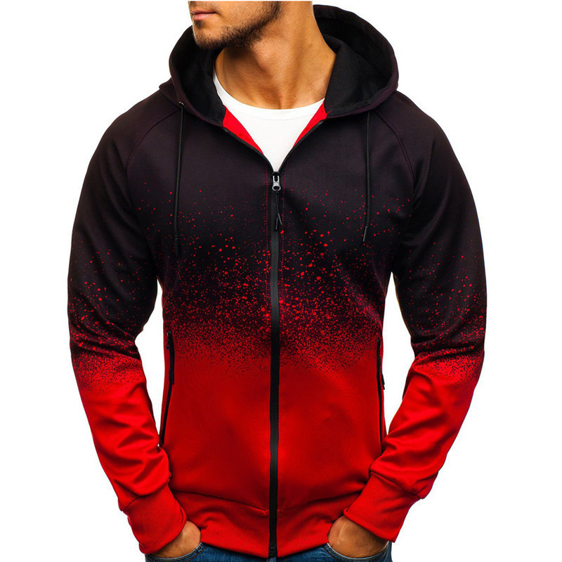 Spring Fall Hoodie Jacket Men's Fashion Print Gradient Sports Fitness Sweatshirt - Picture 23 of 24