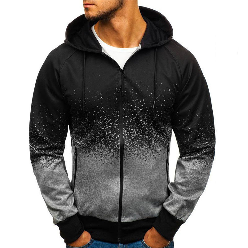 Spring Fall Hoodie Jacket Men's Fashion Print Gradient Sports Fitness Sweatshirt - Picture 22 of 24
