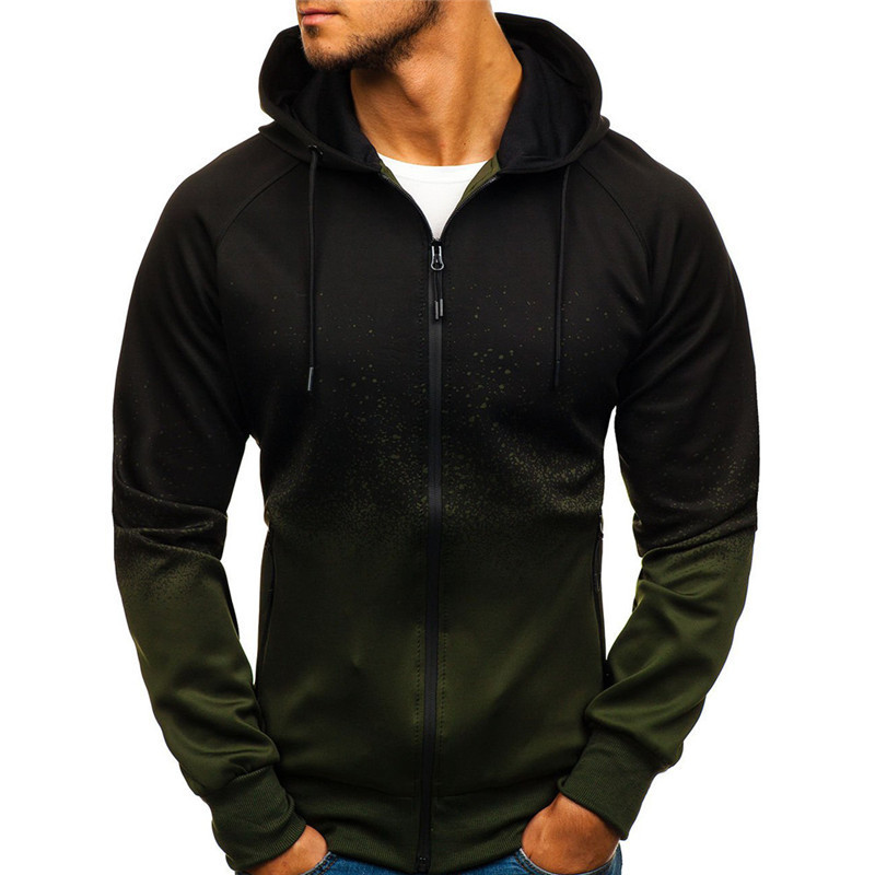 Spring Fall Hoodie Jacket Men's Fashion Print Gradient Sports Fitness Sweatshirt - Picture 24 of 24