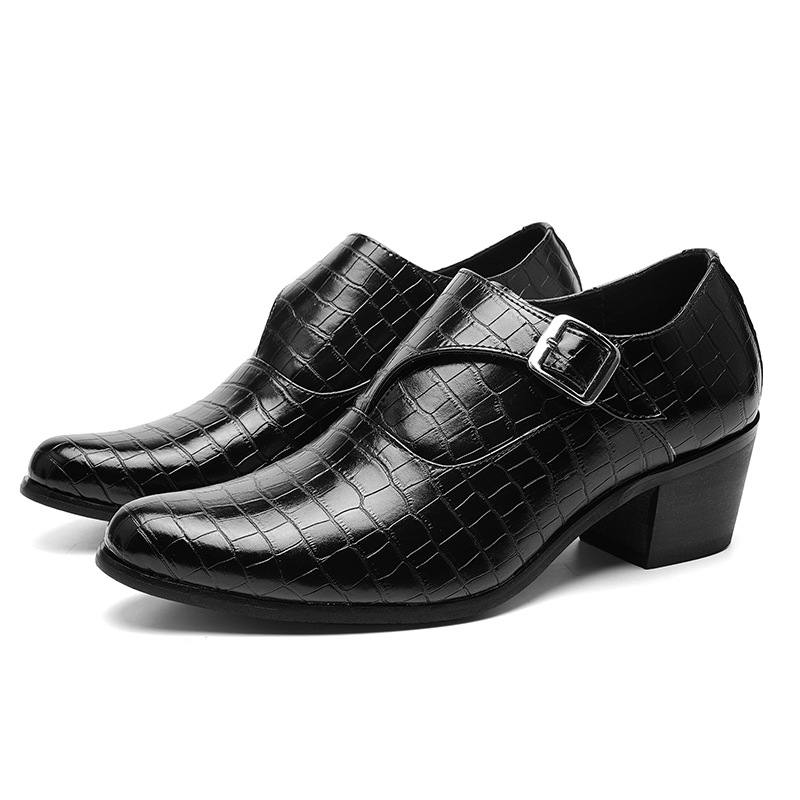 Zapatos de vestir de cuero con correa y hebilla de tacón alto para hombre boda fiesta Oxford - Imagen 11 de 14