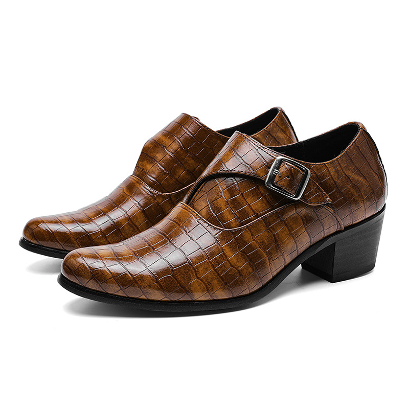 Zapatos de vestir de cuero con correa y hebilla de tacón alto para hombre boda fiesta Oxford - Imagen 12 de 14
