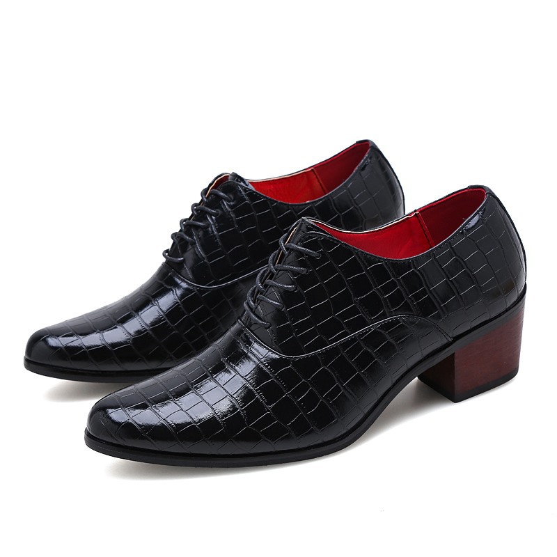 Zapatos de vestir de cuero con correa y hebilla de tacón alto para hombre boda fiesta Oxford - Imagen 13 de 14