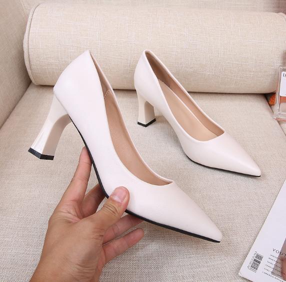 Moda Tacones en bloque Para mujeres Punta puntiaguda Sin cordones Parte superior baja Vestido de trabajo Zapatos OL - Imagen 15 de 16
