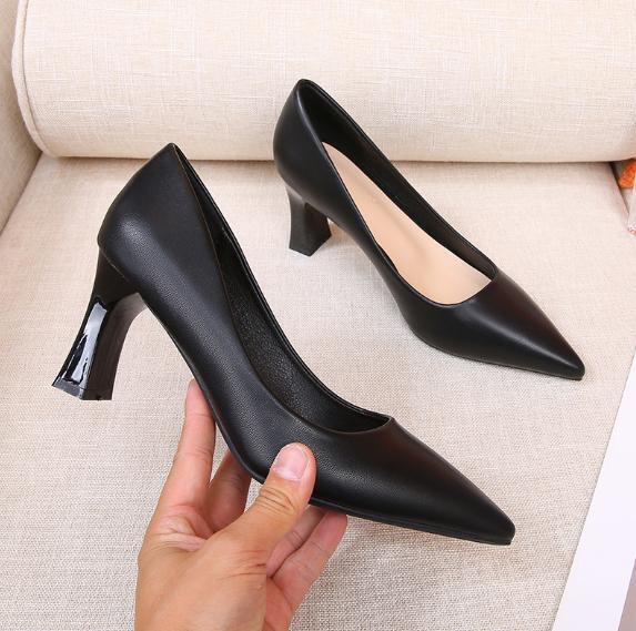 Moda Tacones en bloque Para mujeres Punta puntiaguda Sin cordones Parte superior baja Vestido de trabajo Zapatos OL - Imagen 13 de 16