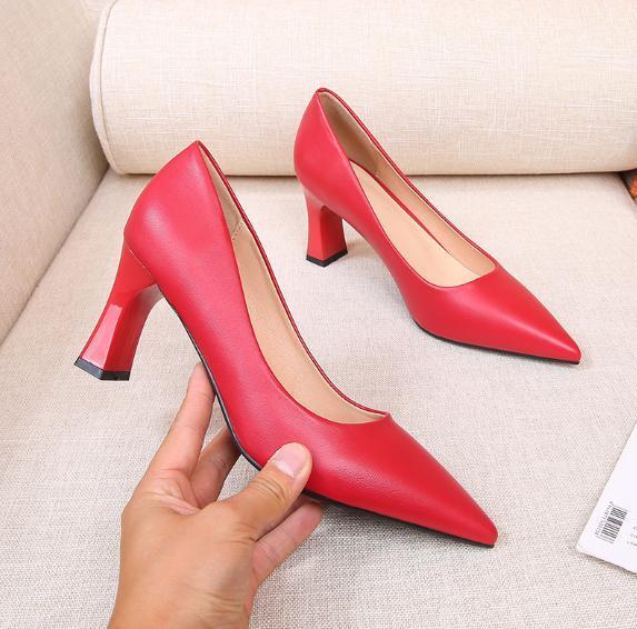 Moda Tacones en bloque Para mujeres Punta puntiaguda Sin cordones Parte superior baja Vestido de trabajo Zapatos OL - Imagen 14 de 16