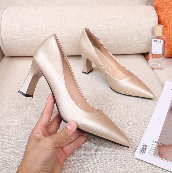 Moda Tacones en bloque Para mujeres Punta puntiaguda Sin cordones Parte superior baja Vestido de trabajo Zapatos OL - Imagen 16 de 16