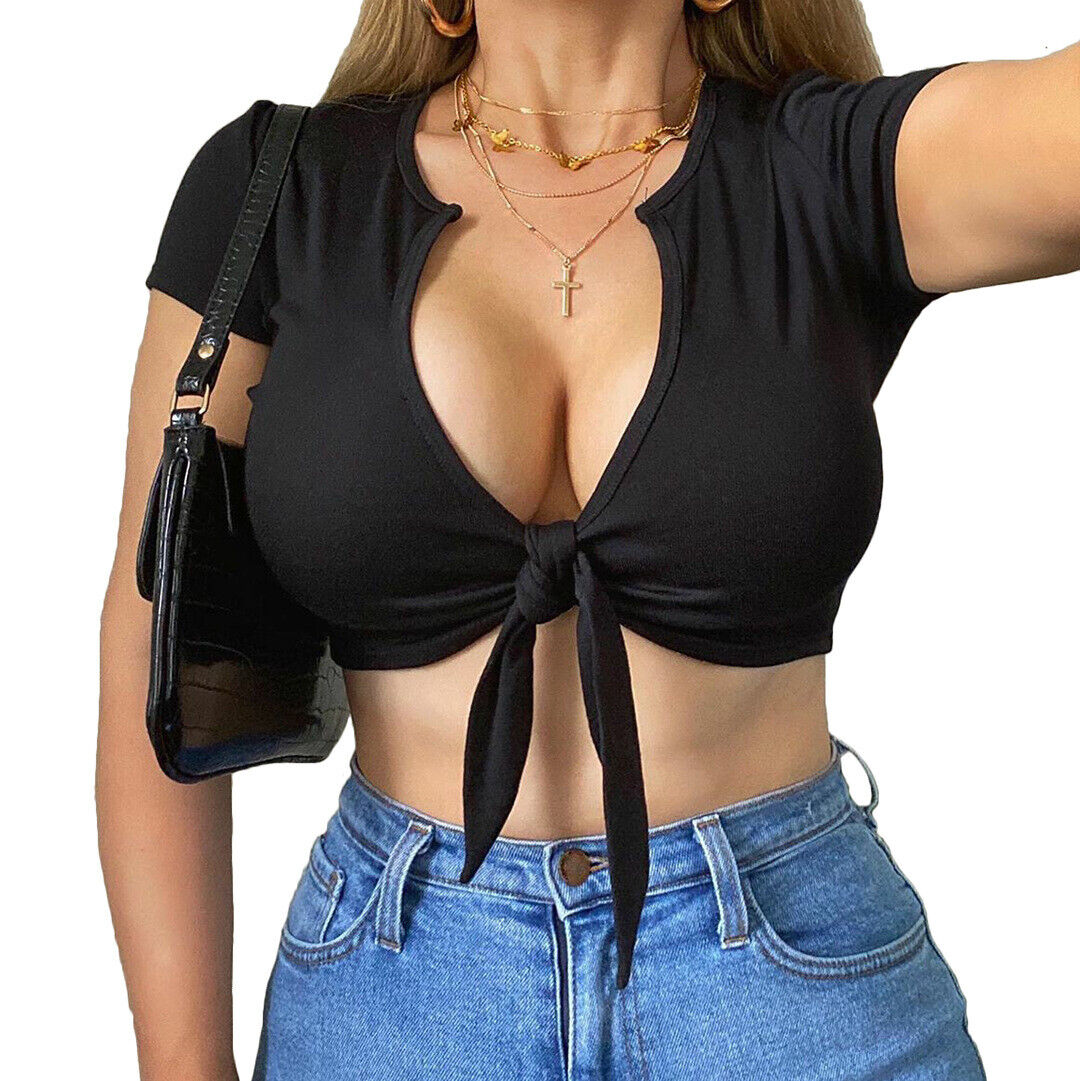 Neu Schulmädchen Mini T-Shirt Kurzarm Bluse Top Sexy Damen Crop Tank Top Bindeband - Bild 9 von 13