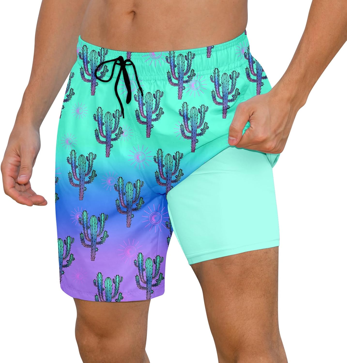 Pantalones cortos de natación de secado rápido para hombre 7 pulgadas forro de compresión anti rozaduras baúles para playa - Imagen 32 de 35
