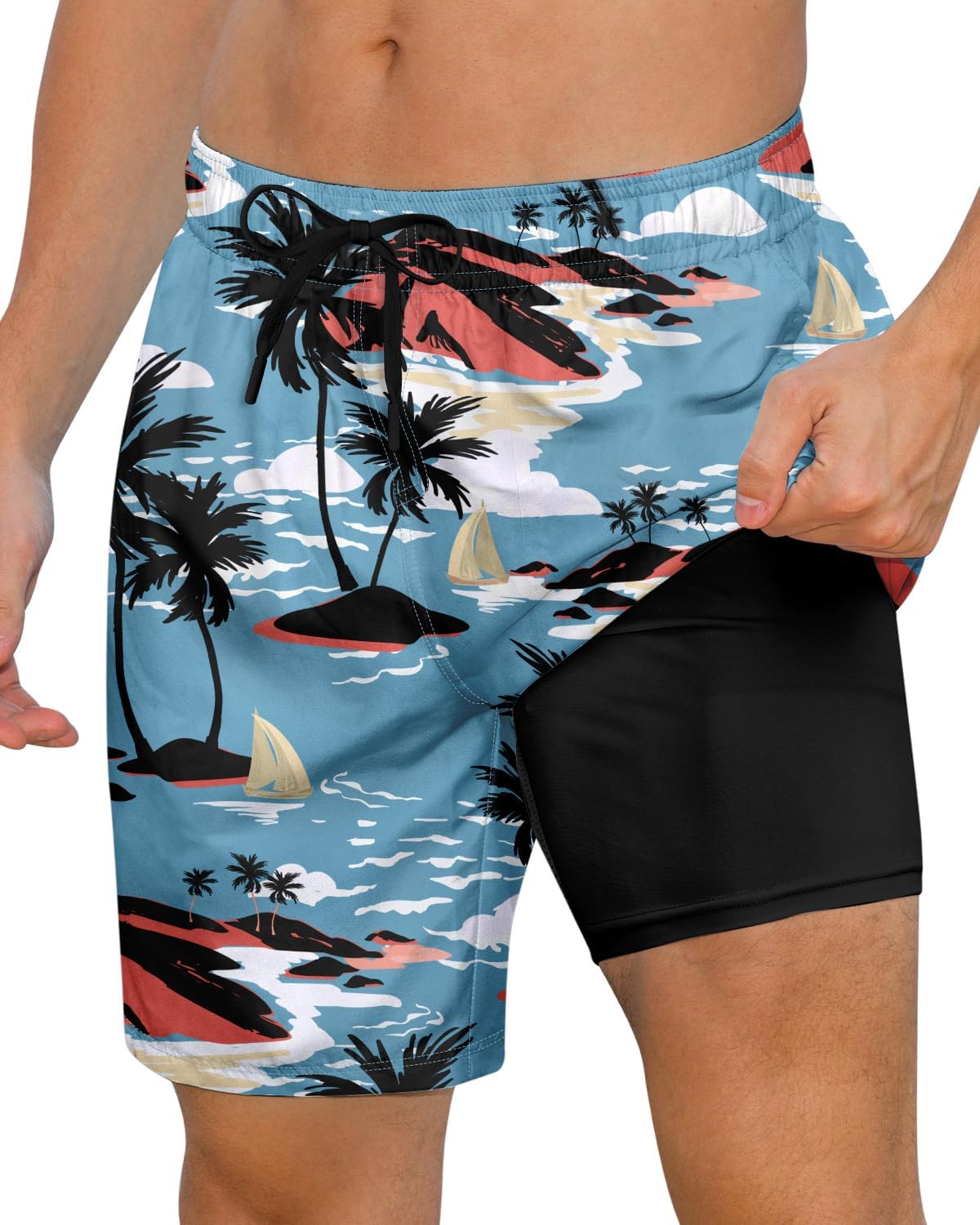 Pantalones cortos de natación de secado rápido para hombre 7 pulgadas forro de compresión anti rozaduras baúles para playa - Imagen 35 de 35