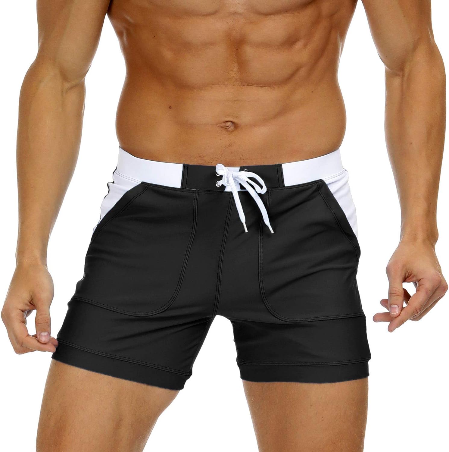 Costume da bagno uomo costume da bagno basic lungo nuoto sport tronchetti tavola pantaloncini con tasche - Foto 9 di 16