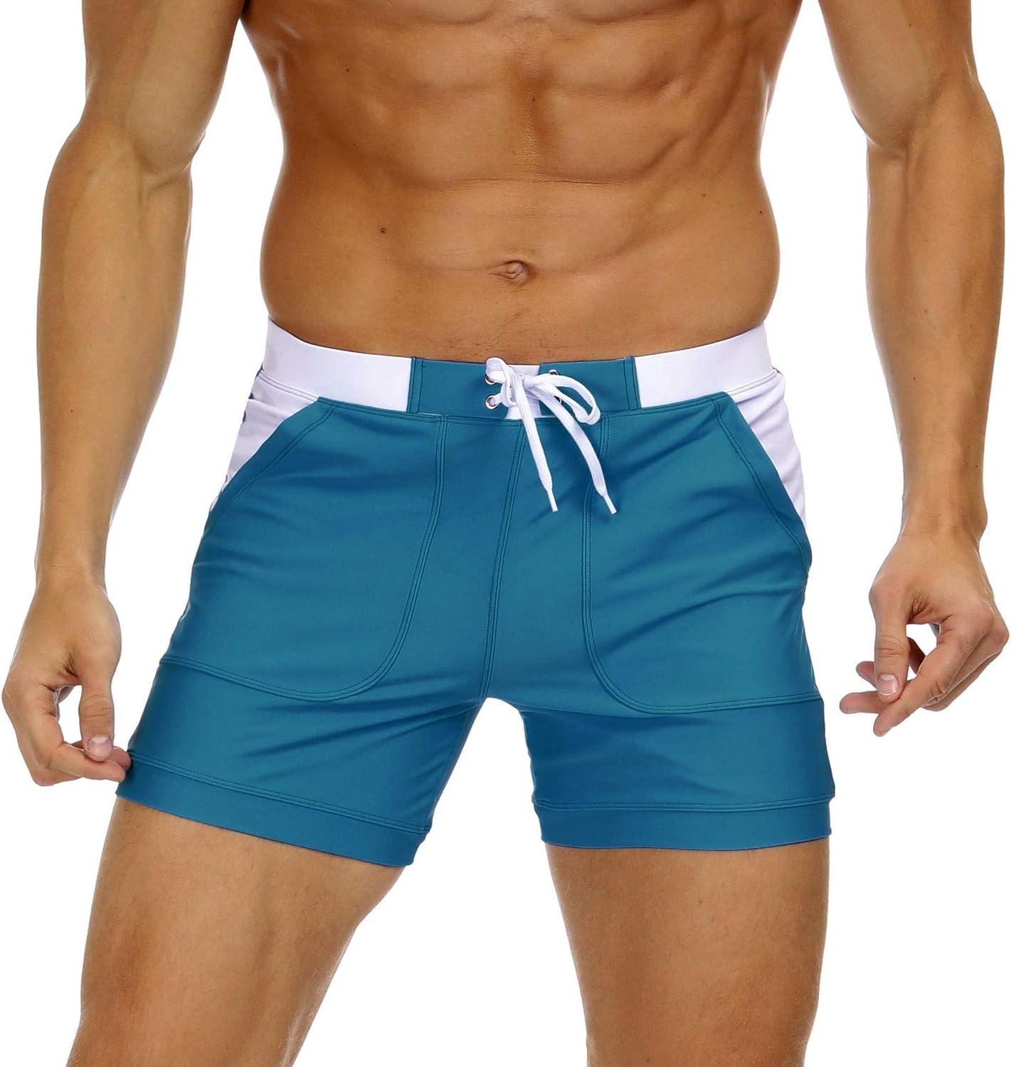 Costume da bagno uomo costume da bagno basic lungo nuoto sport tronchetti tavola pantaloncini con tasche - Foto 13 di 16