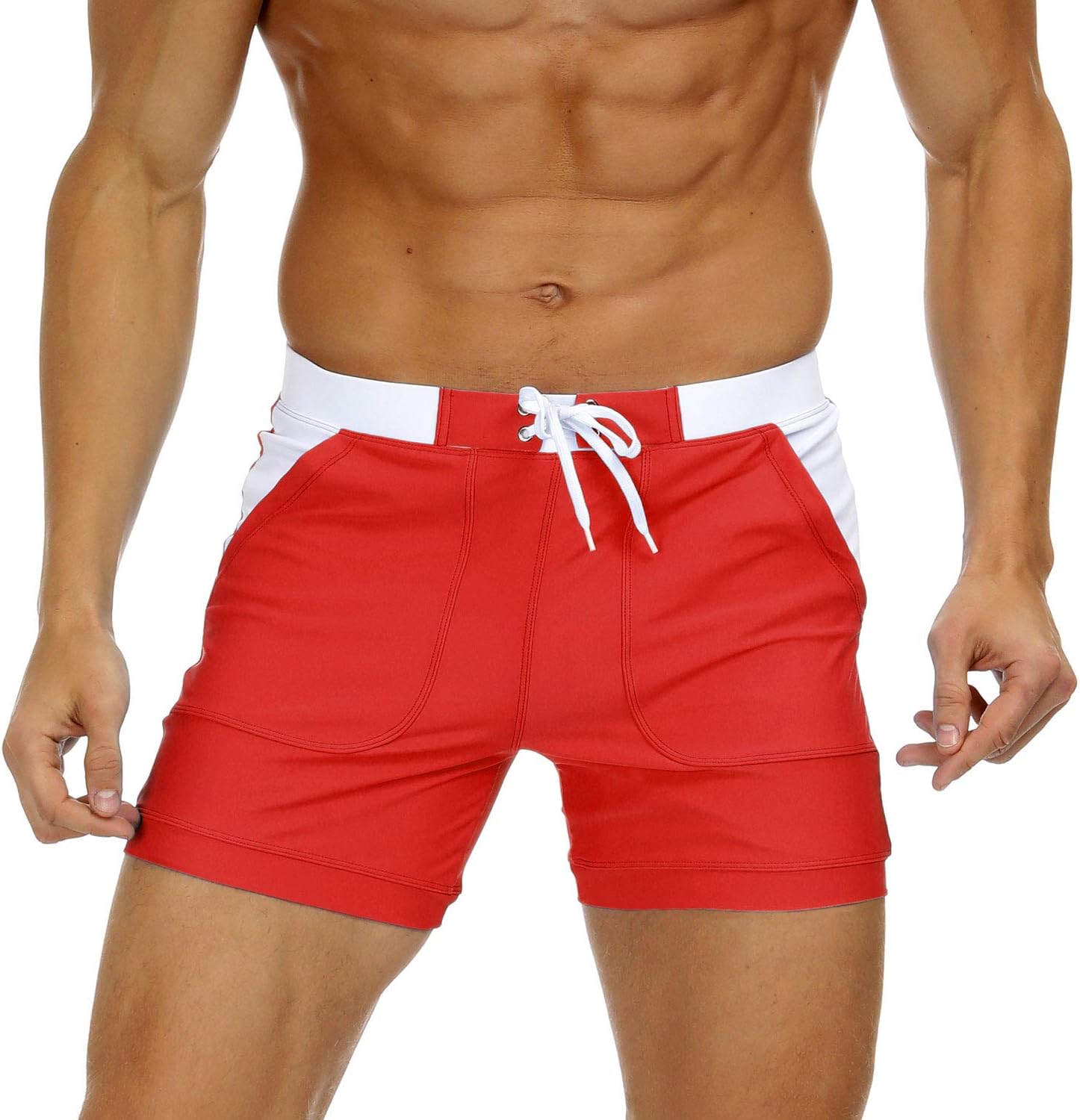 Costume da bagno uomo costume da bagno basic lungo nuoto sport tronchetti tavola pantaloncini con tasche - Foto 14 di 16
