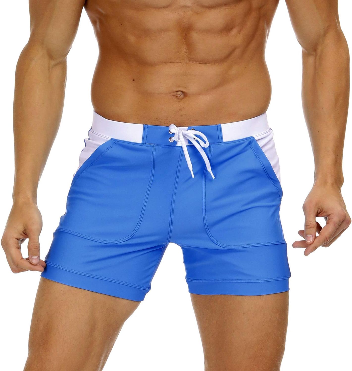 Costume da bagno uomo costume da bagno basic lungo nuoto sport tronchetti tavola pantaloncini con tasche - Foto 15 di 16