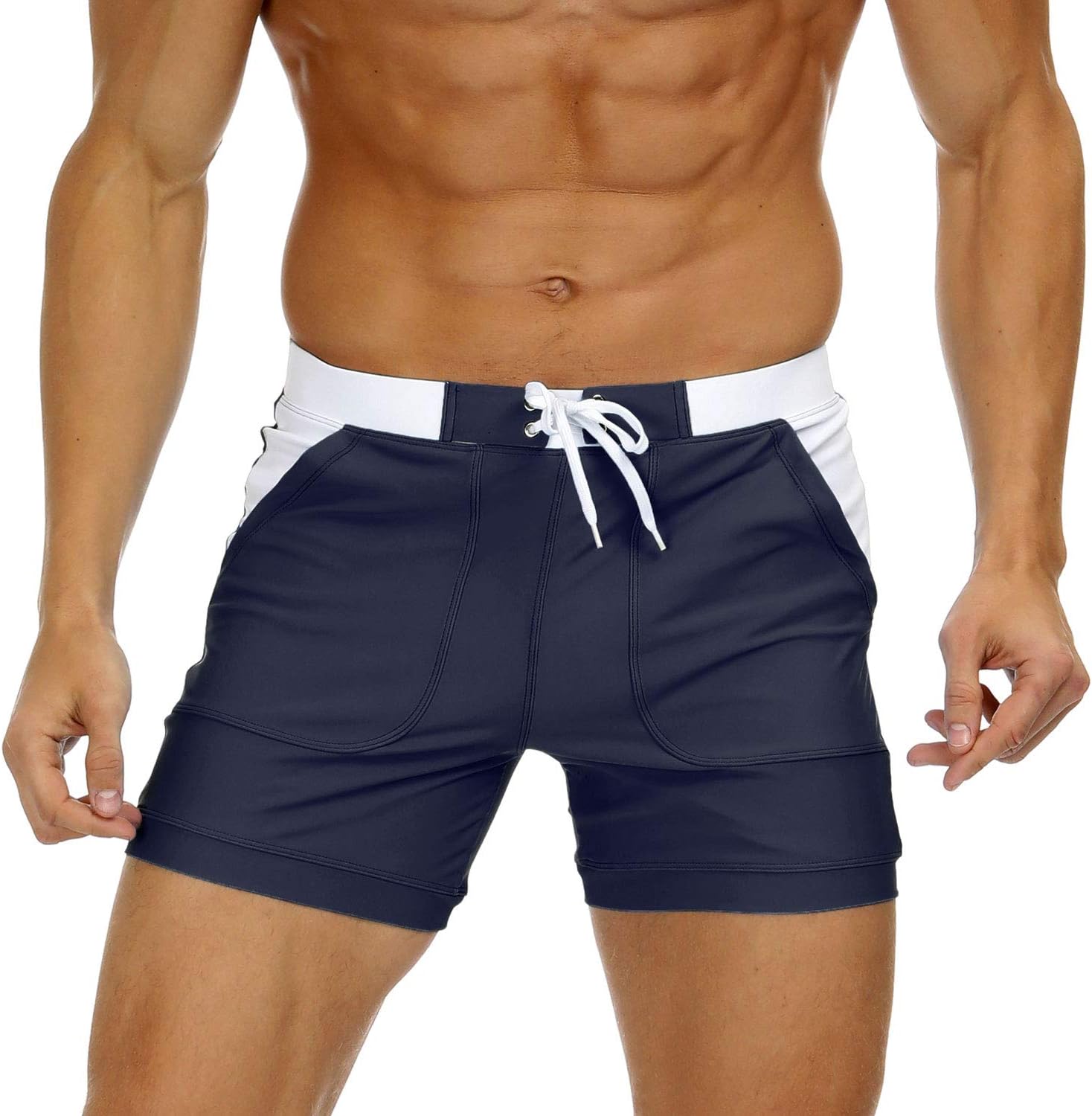 Costume da bagno uomo costume da bagno basic lungo nuoto sport tronchetti tavola pantaloncini con tasche - Foto 16 di 16