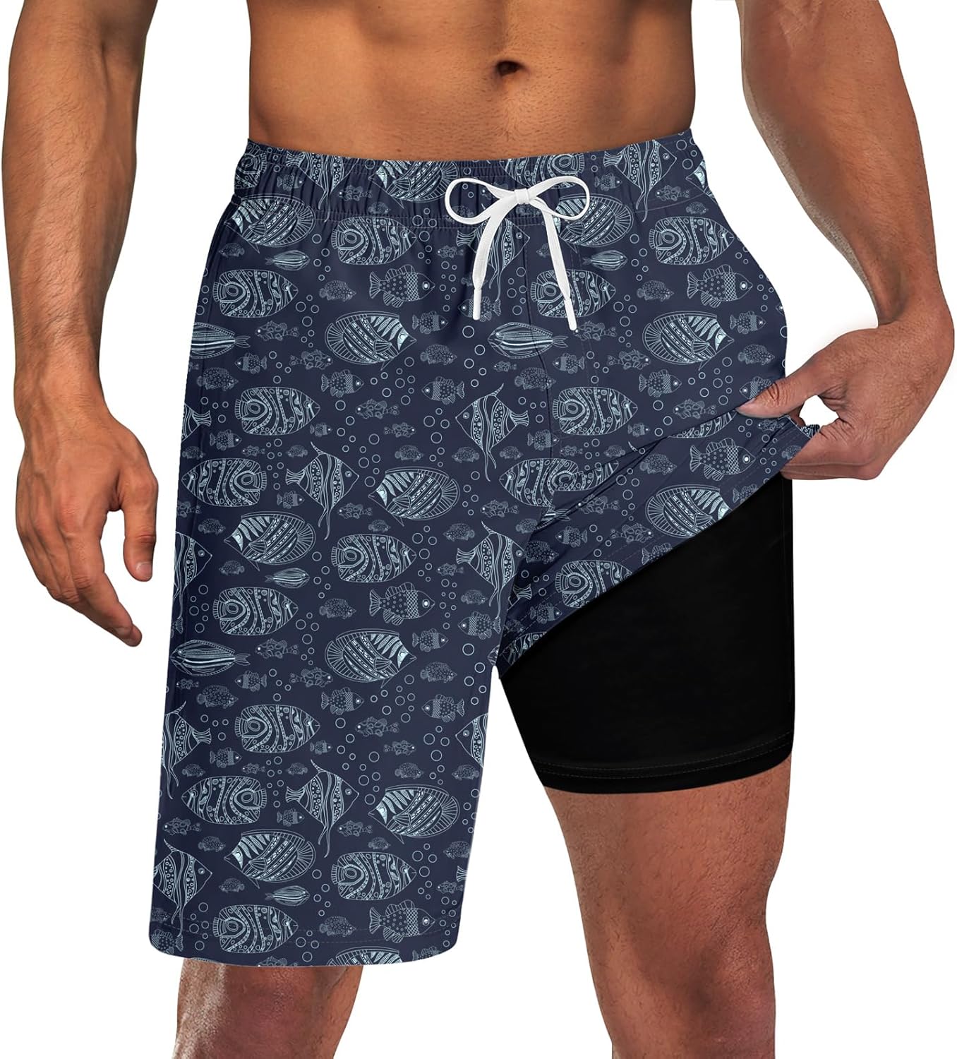 Costume da bagno uomo con fodera tavola pantaloncino asciugatura rapida costume da bagno con tasche - Foto 14 di 31