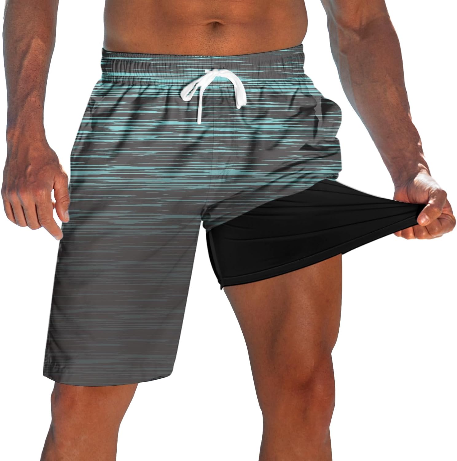 Men's Swim Trunks with Compression Liner 9" Quick Dry Board Shorts - Picture 14 of 22