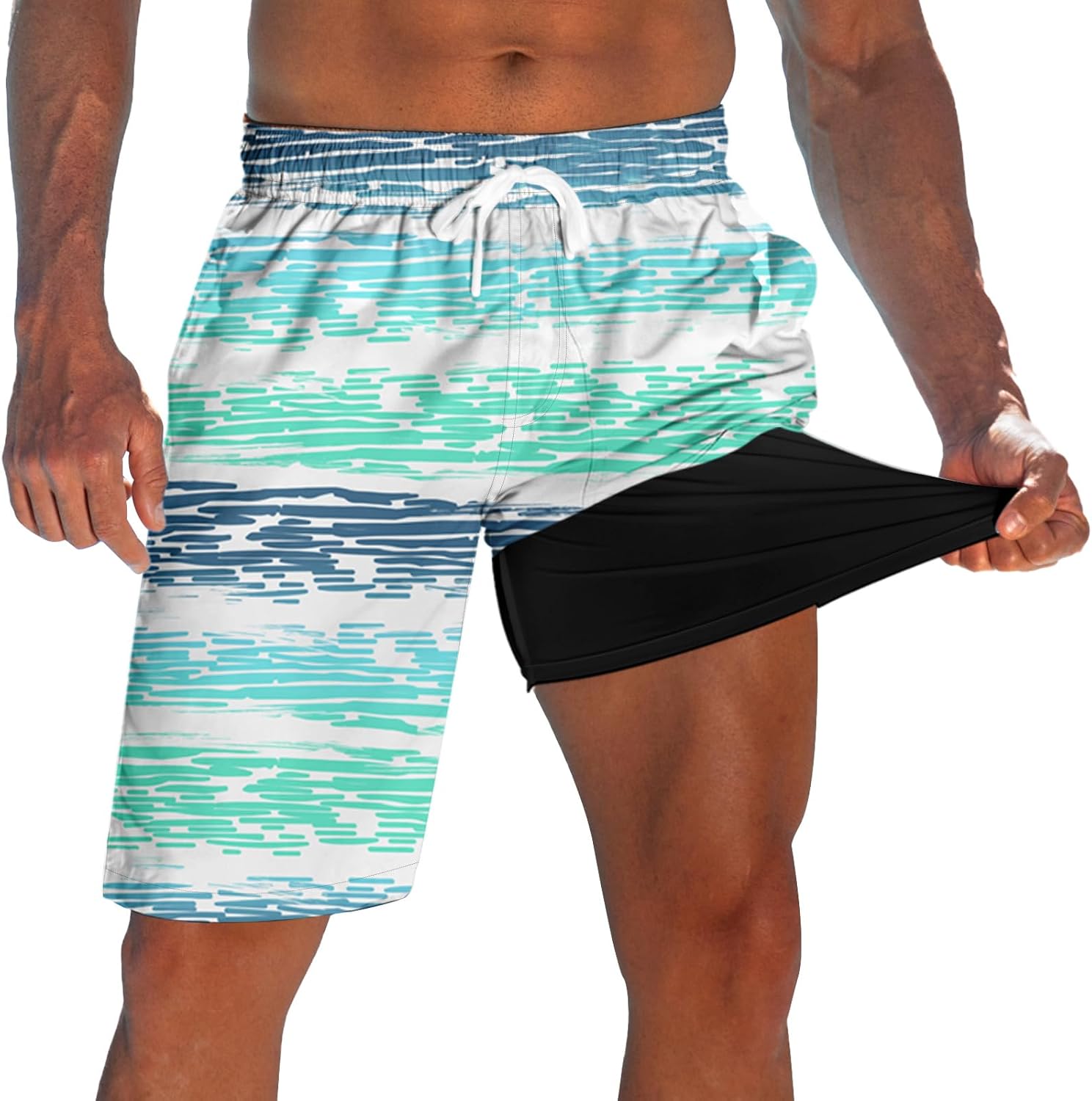 Men's Swim Trunks with Compression Liner 9" Quick Dry Board Shorts - Picture 15 of 22