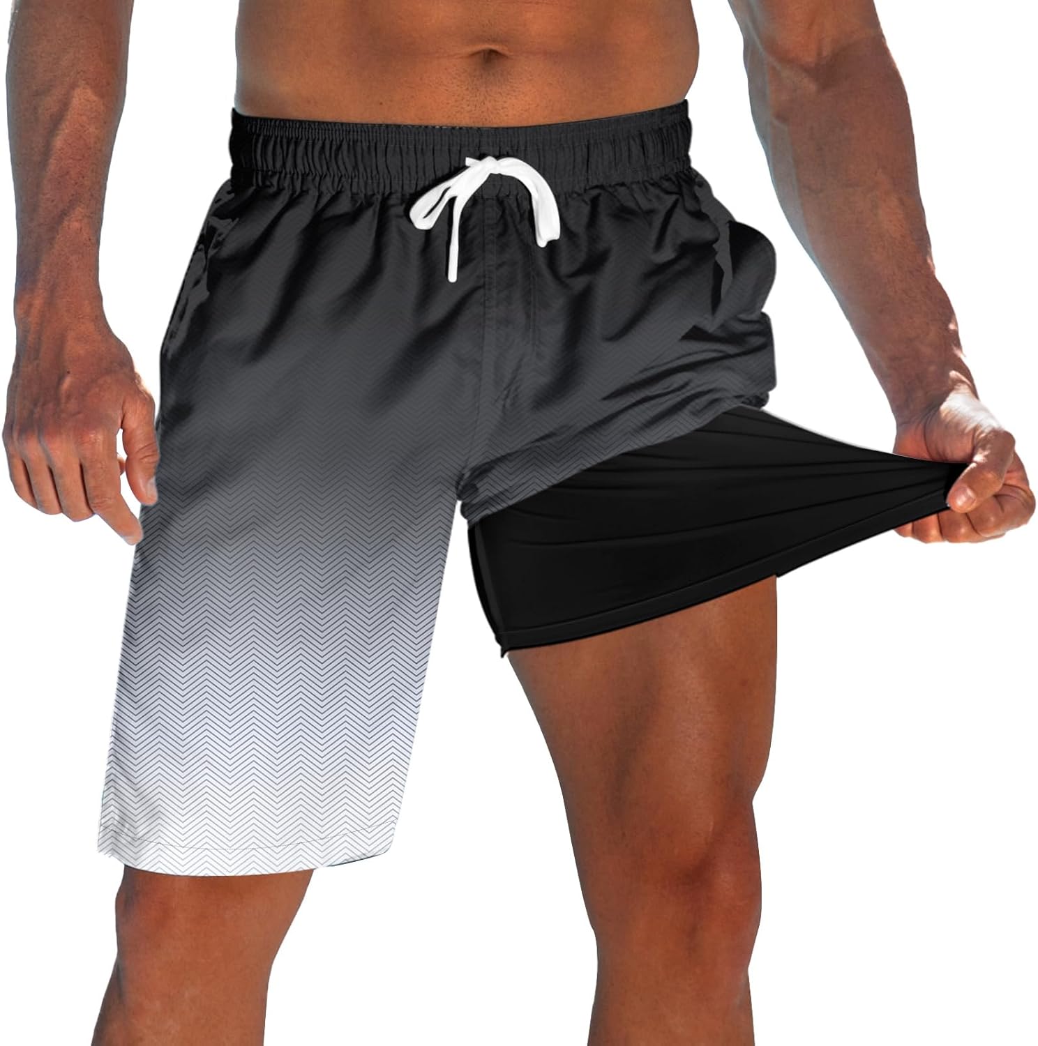 Men's Swim Trunks with Compression Liner 9" Quick Dry Board Shorts - Picture 17 of 22