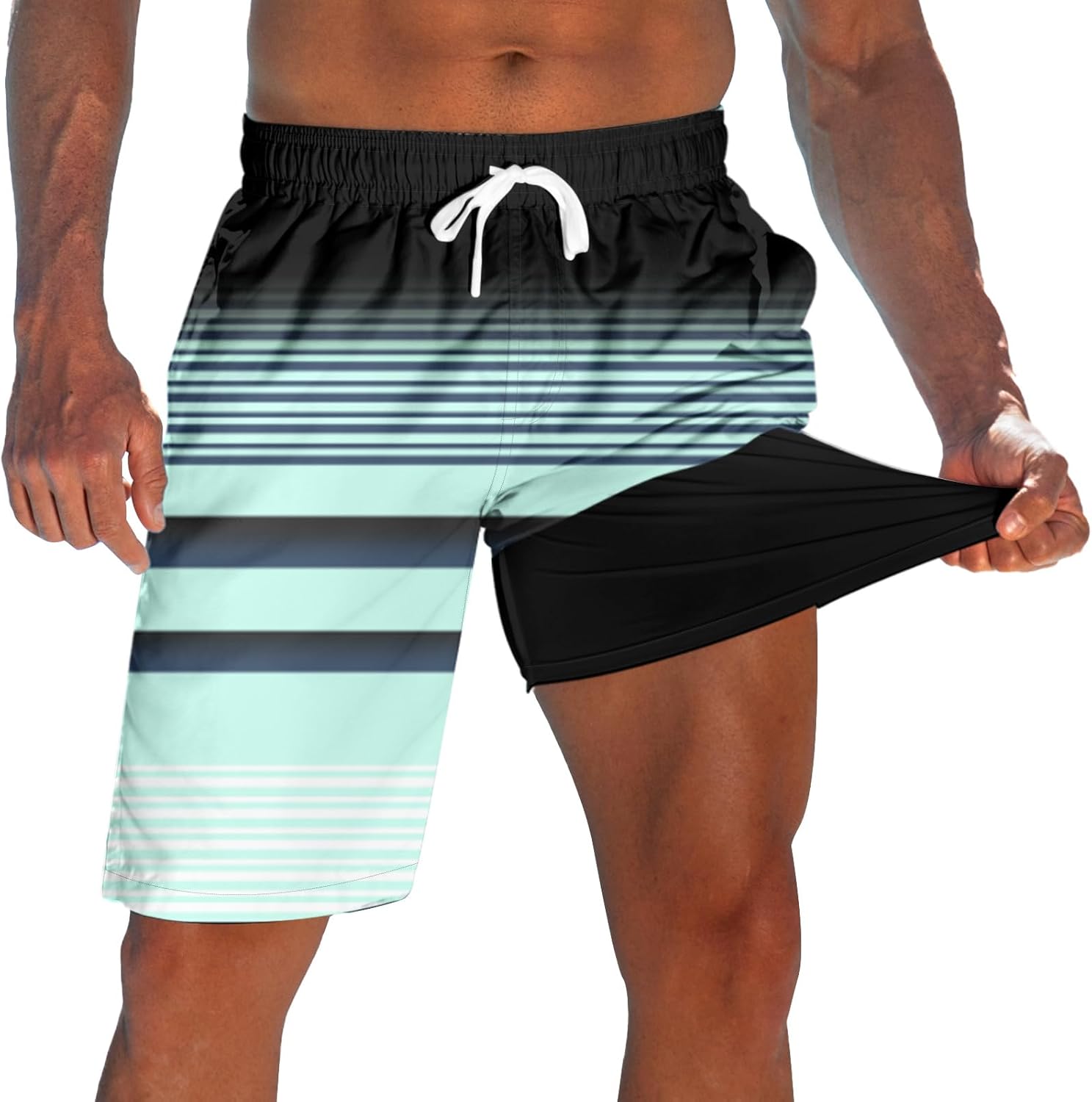 Men's Swim Trunks with Compression Liner 9" Quick Dry Board Shorts - Picture 18 of 22