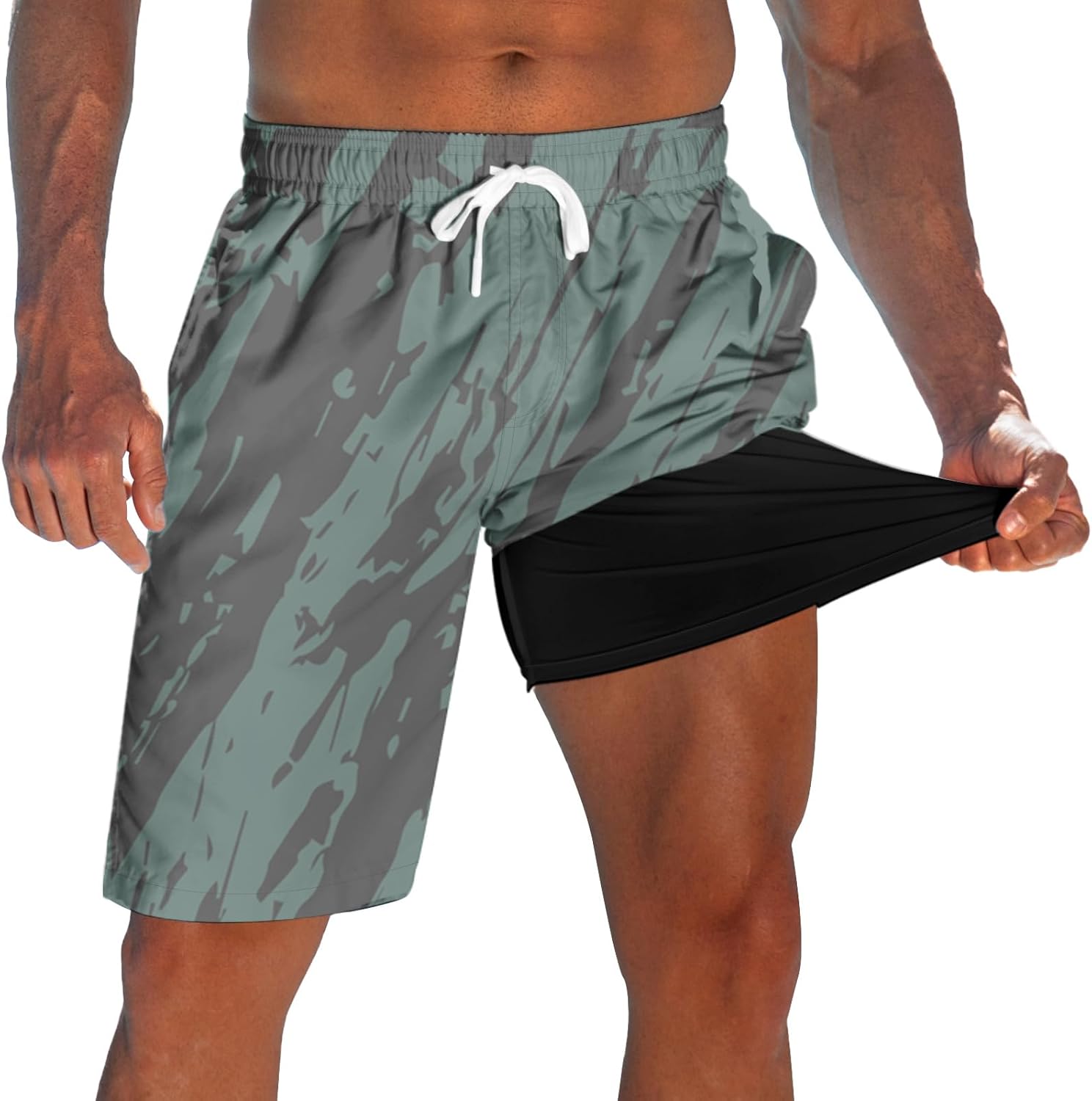 Men's Swim Trunks with Compression Liner 9" Quick Dry Board Shorts - Picture 19 of 22