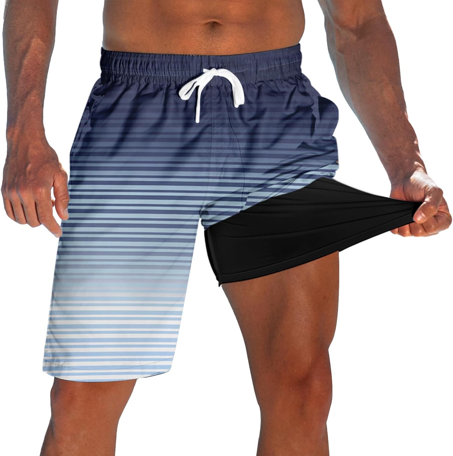 Men's Swim Trunks with Compression Liner 9" Quick Dry Board Shorts - Picture 21 of 22