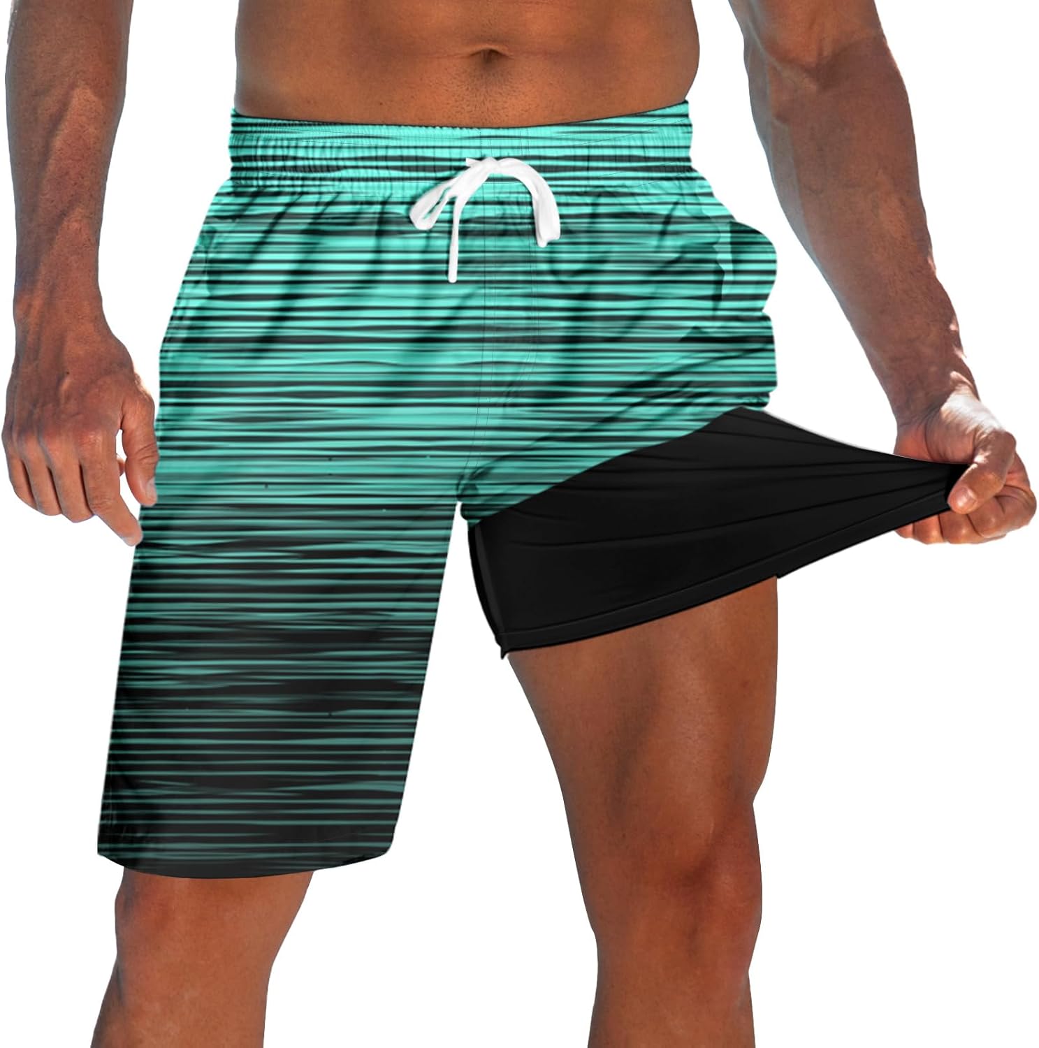 Men's Swim Trunks with Compression Liner 9" Quick Dry Board Shorts - Picture 22 of 22