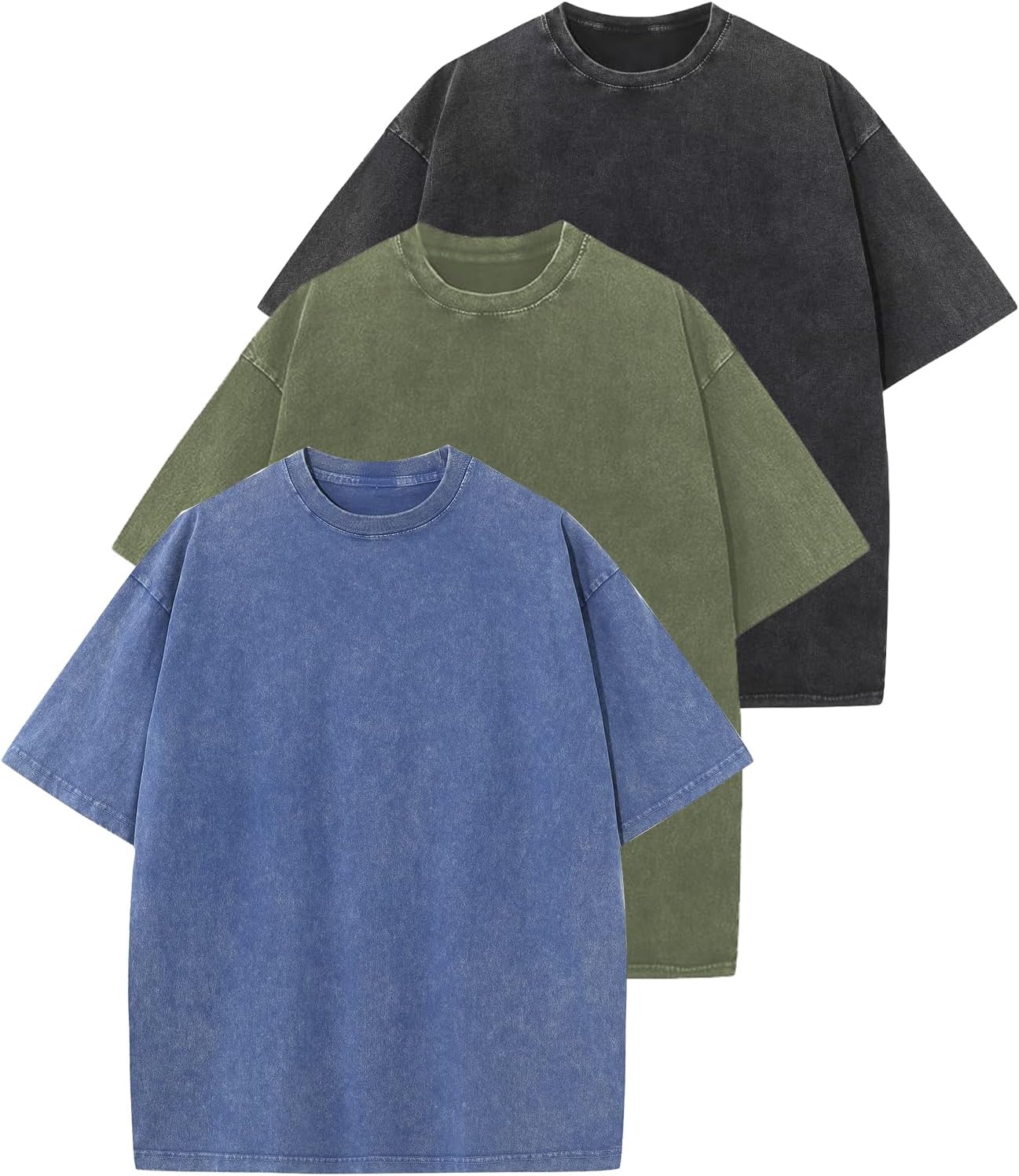 3er Pack Herren Oversize Vintage T-Shirts - Loose Fit Freizeit Kurzarm Oberteile - Bild 28 von 103